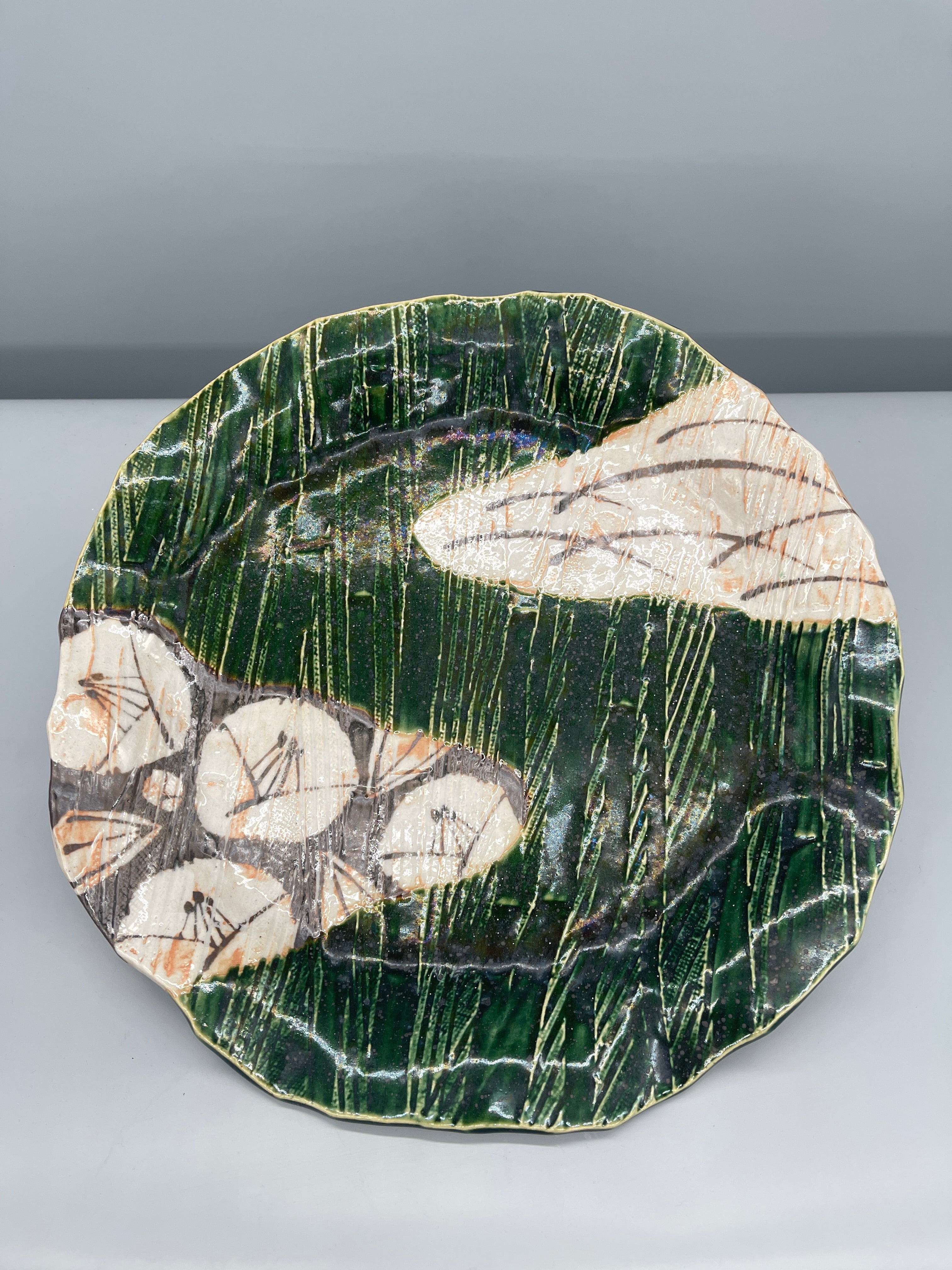 Vintage Japanese Ceramic Plate, Oribe Glaze