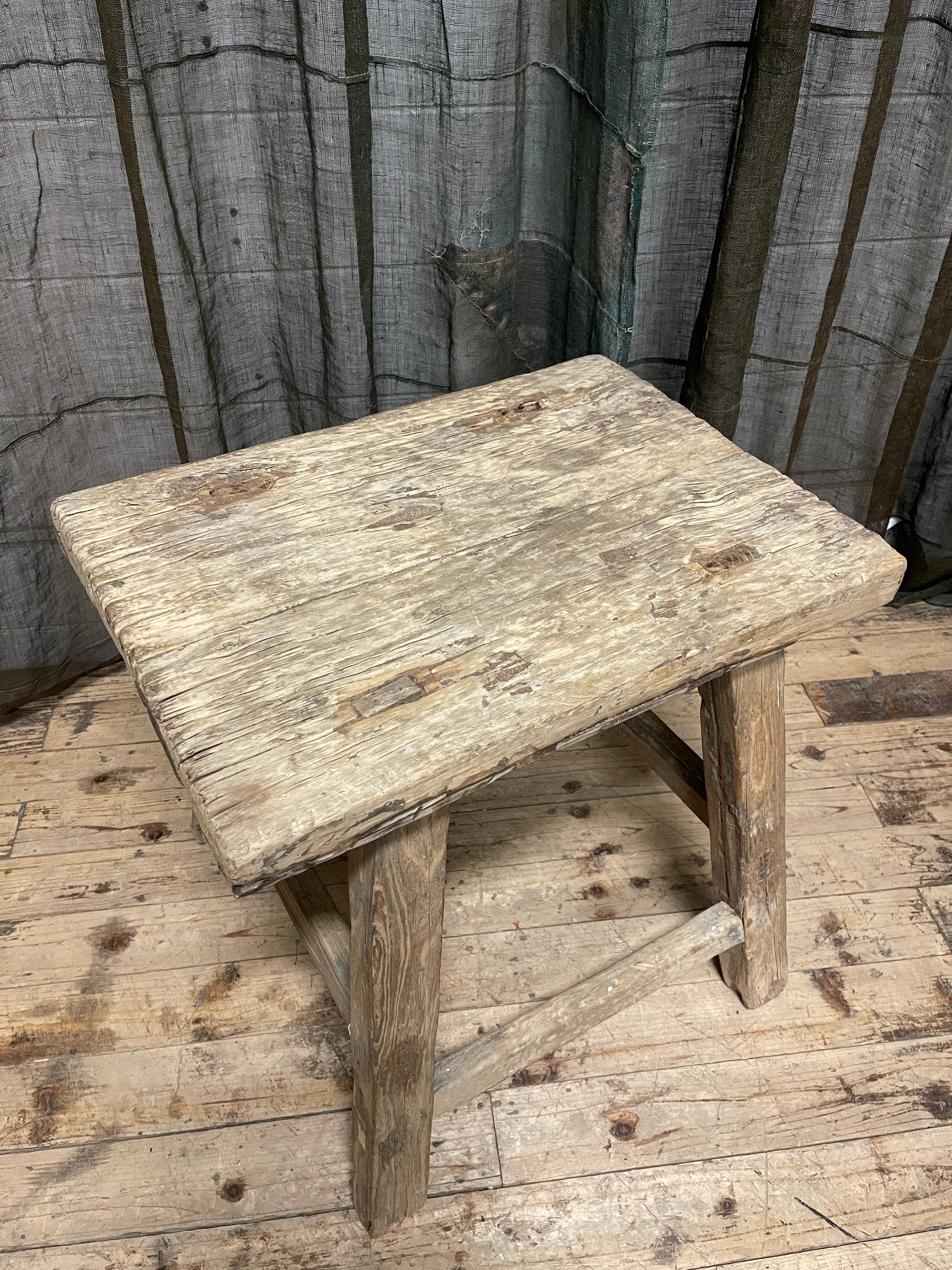 Large Antique Chinese Stool, Elm