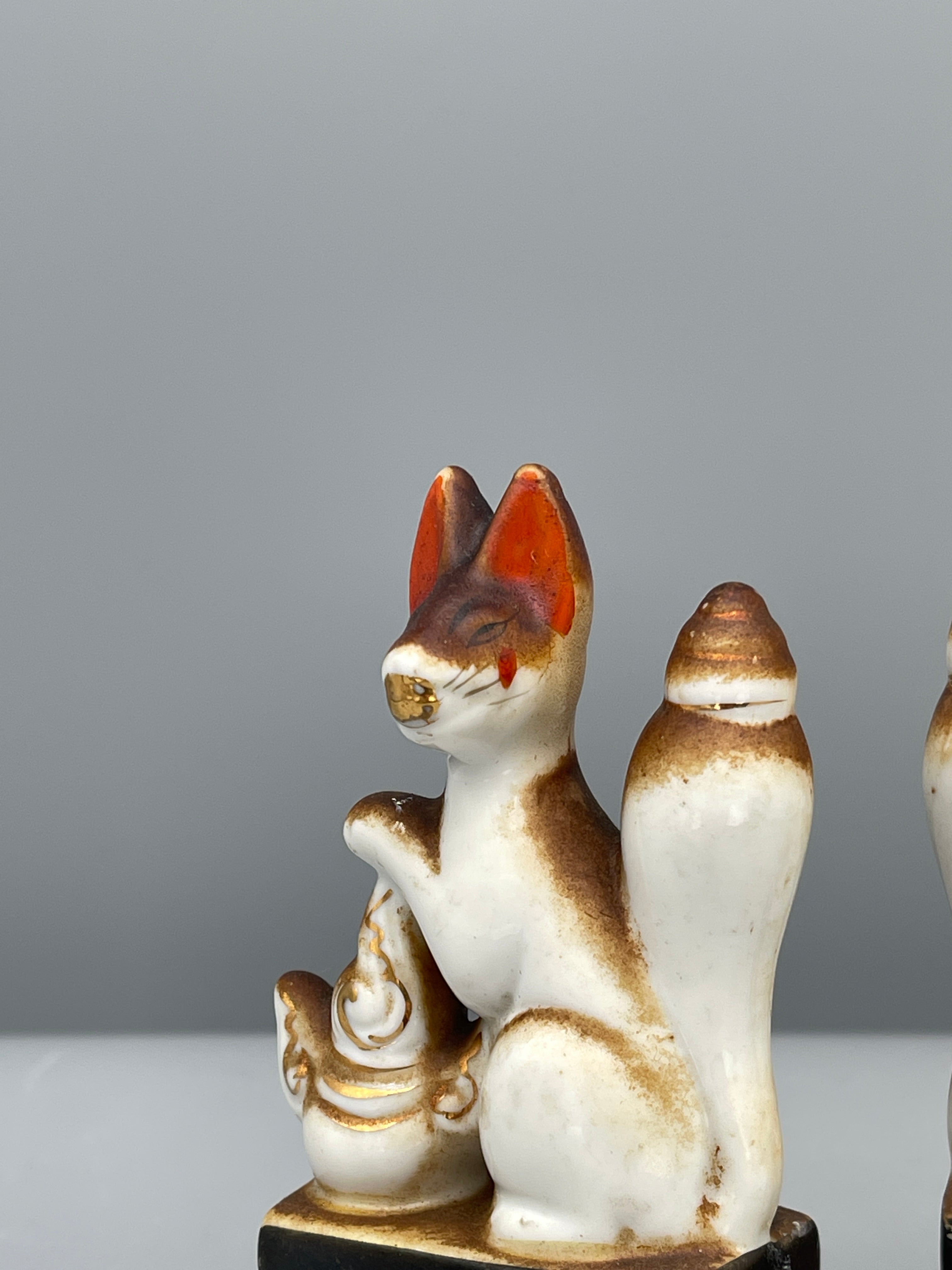 Pair of Vintage Japanese Porcelain Kitsune Statues