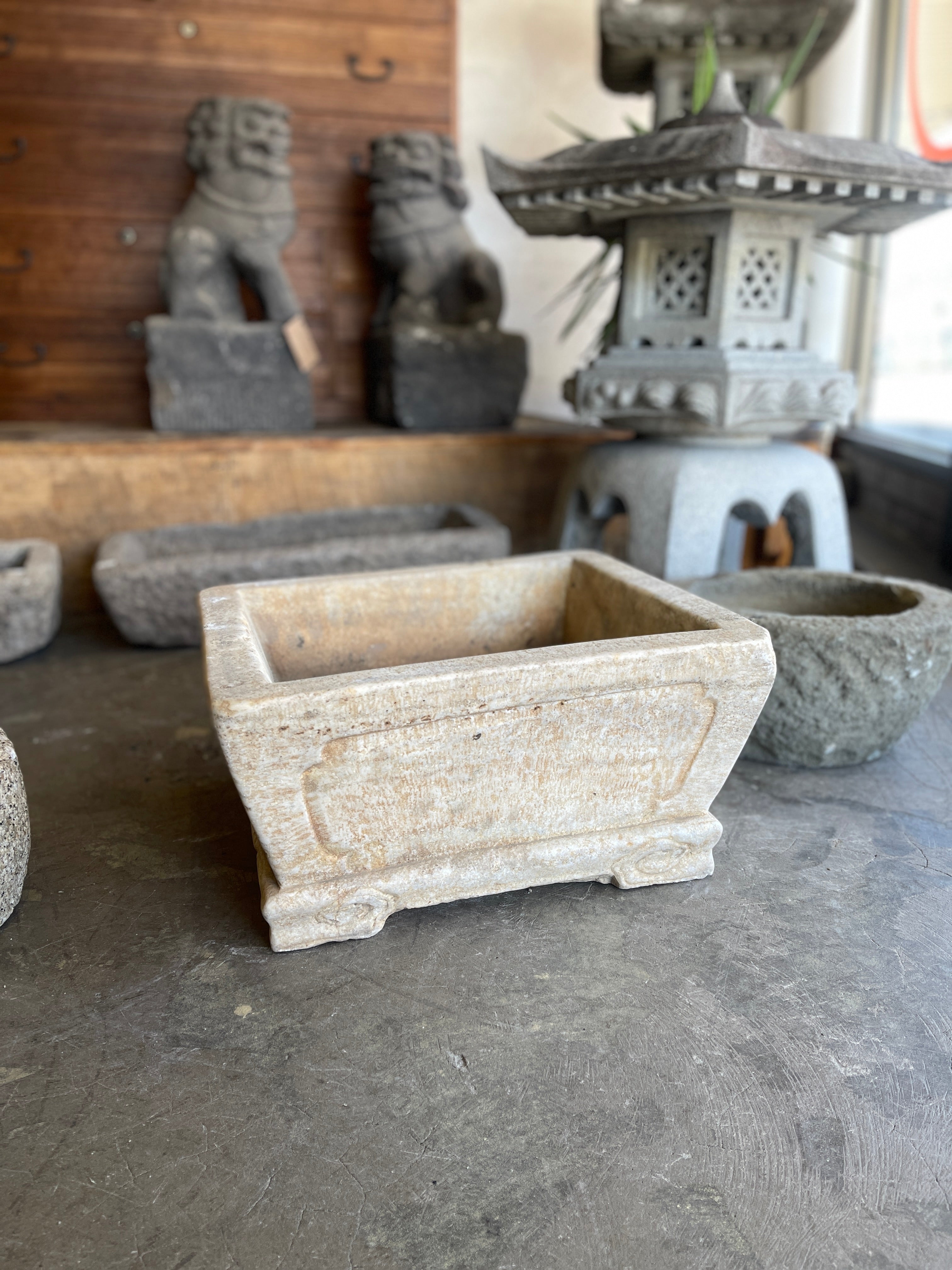 Chinese Square Marble Planter, Garden Pot