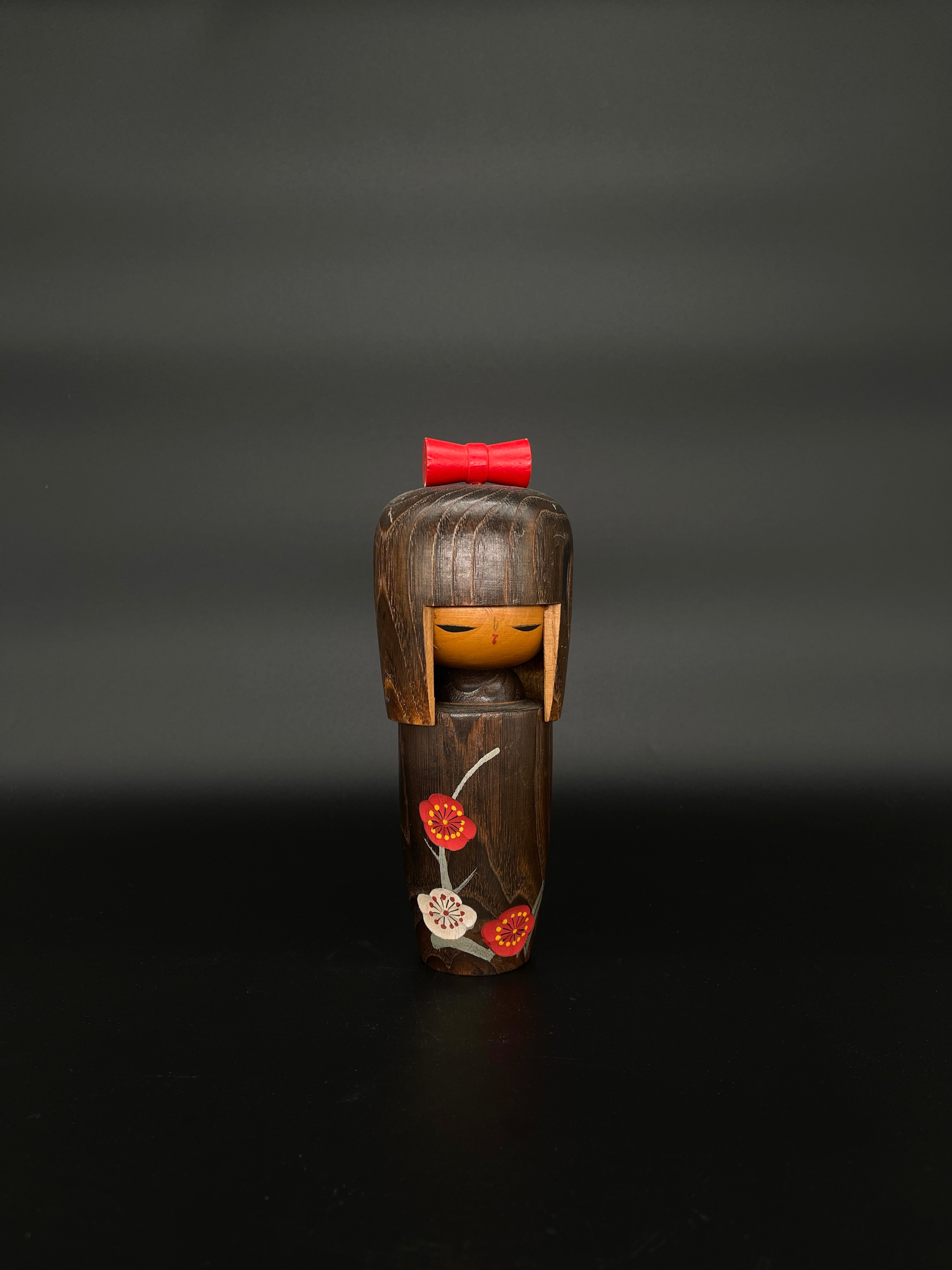 Vintage Japanese Kokeshi Doll with Plum Blossom Design Kimono