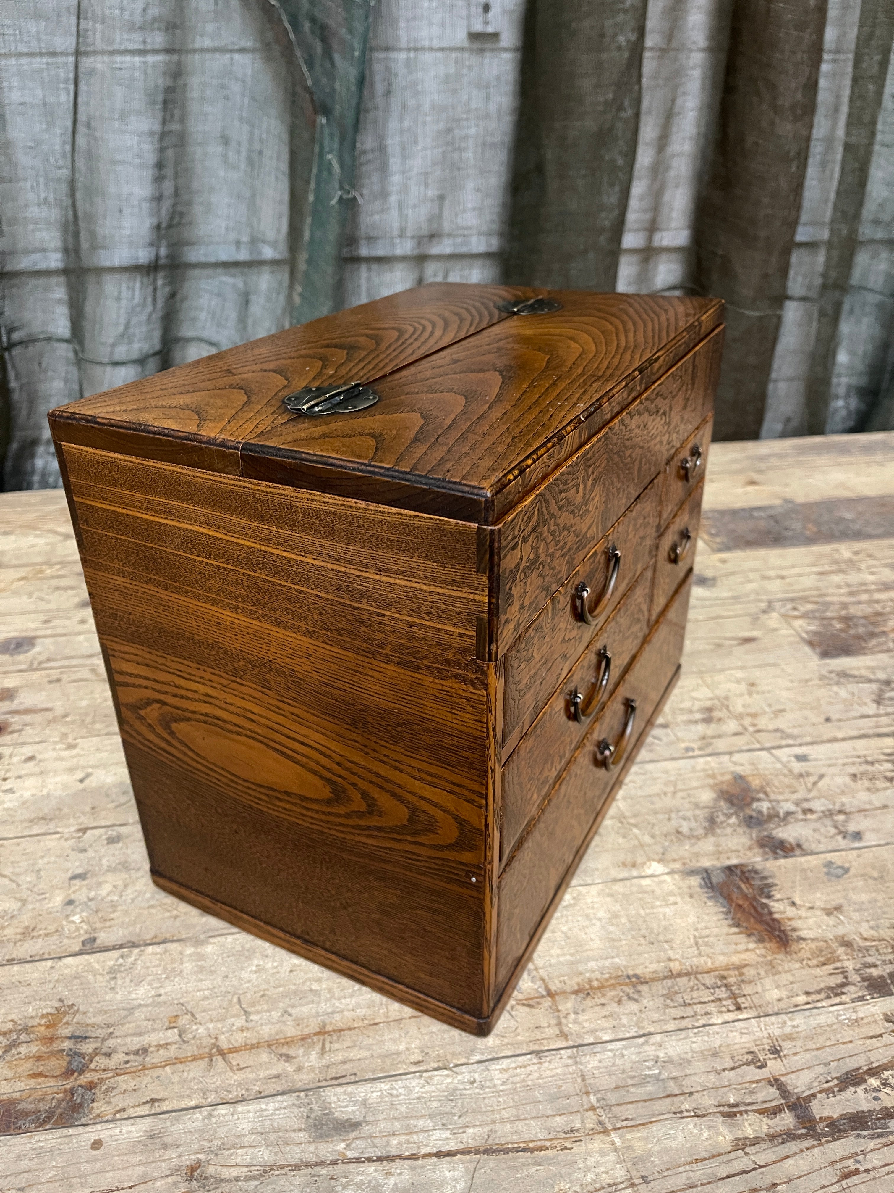Vintage Japanese Sewing Box, Hari Bako - Elm | 1920's