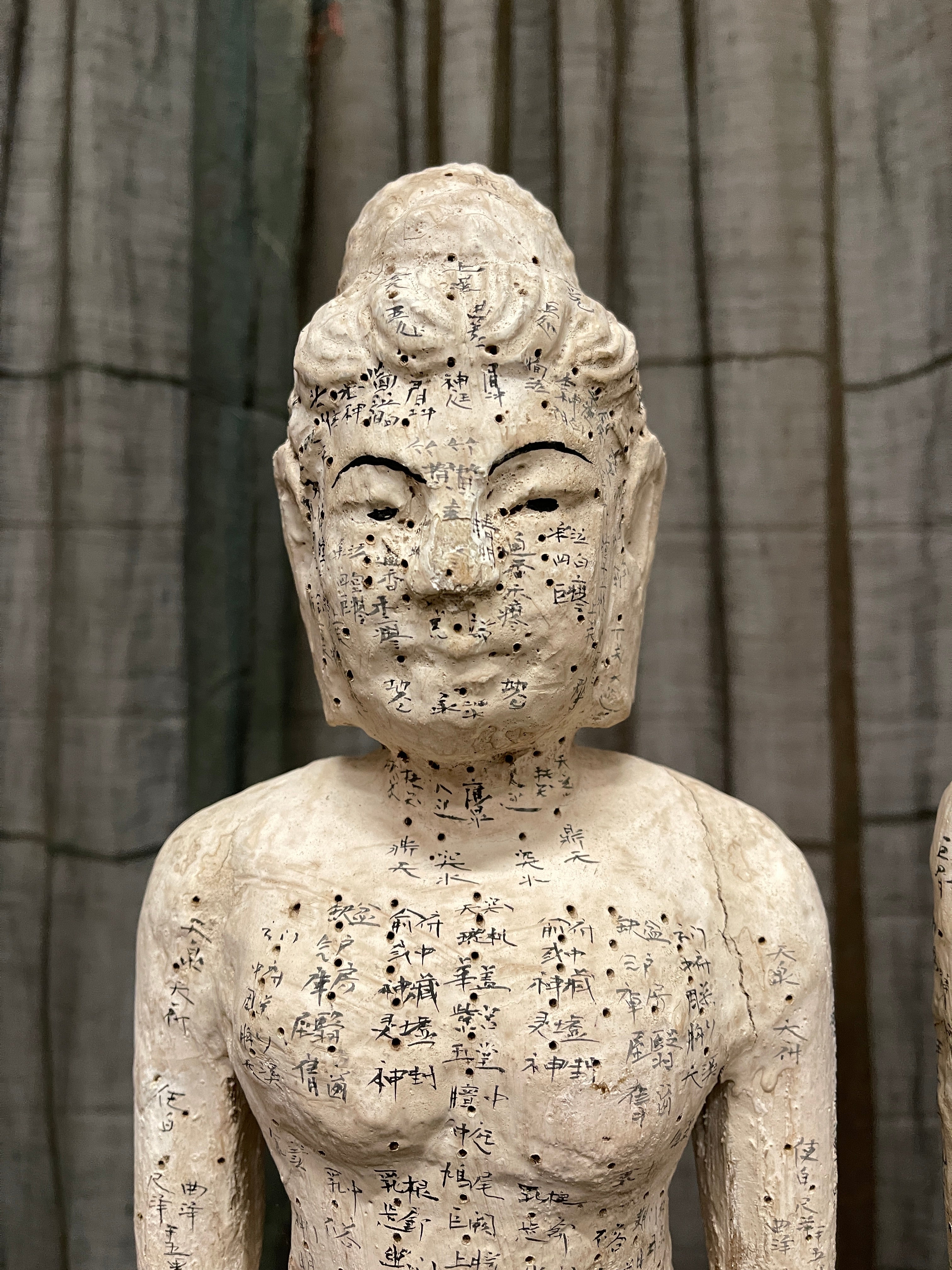 Pair of Chinese Carved Wooden Acupuncture Statues