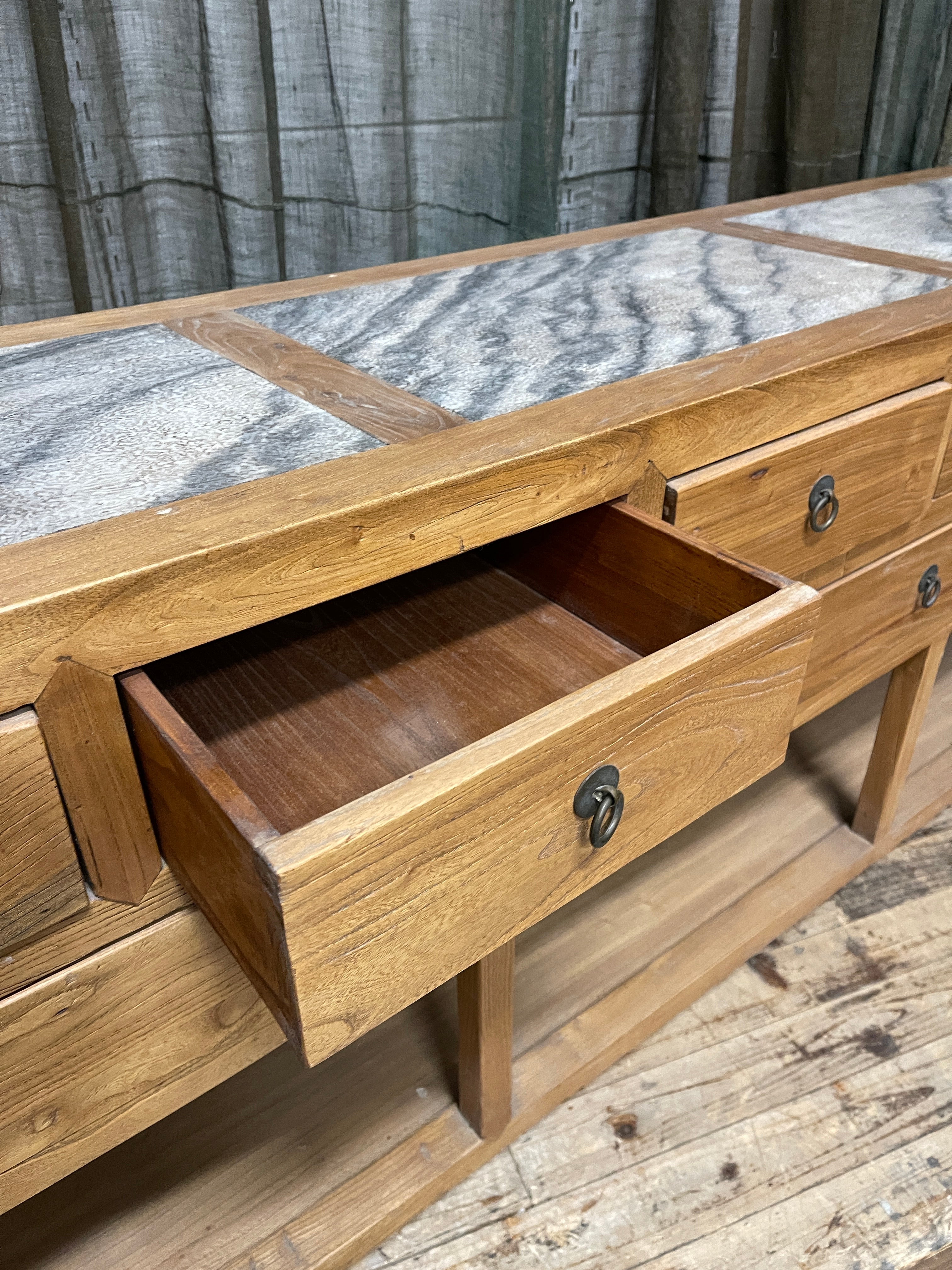 Large Chinese Stone Topped Hall Table, Elm