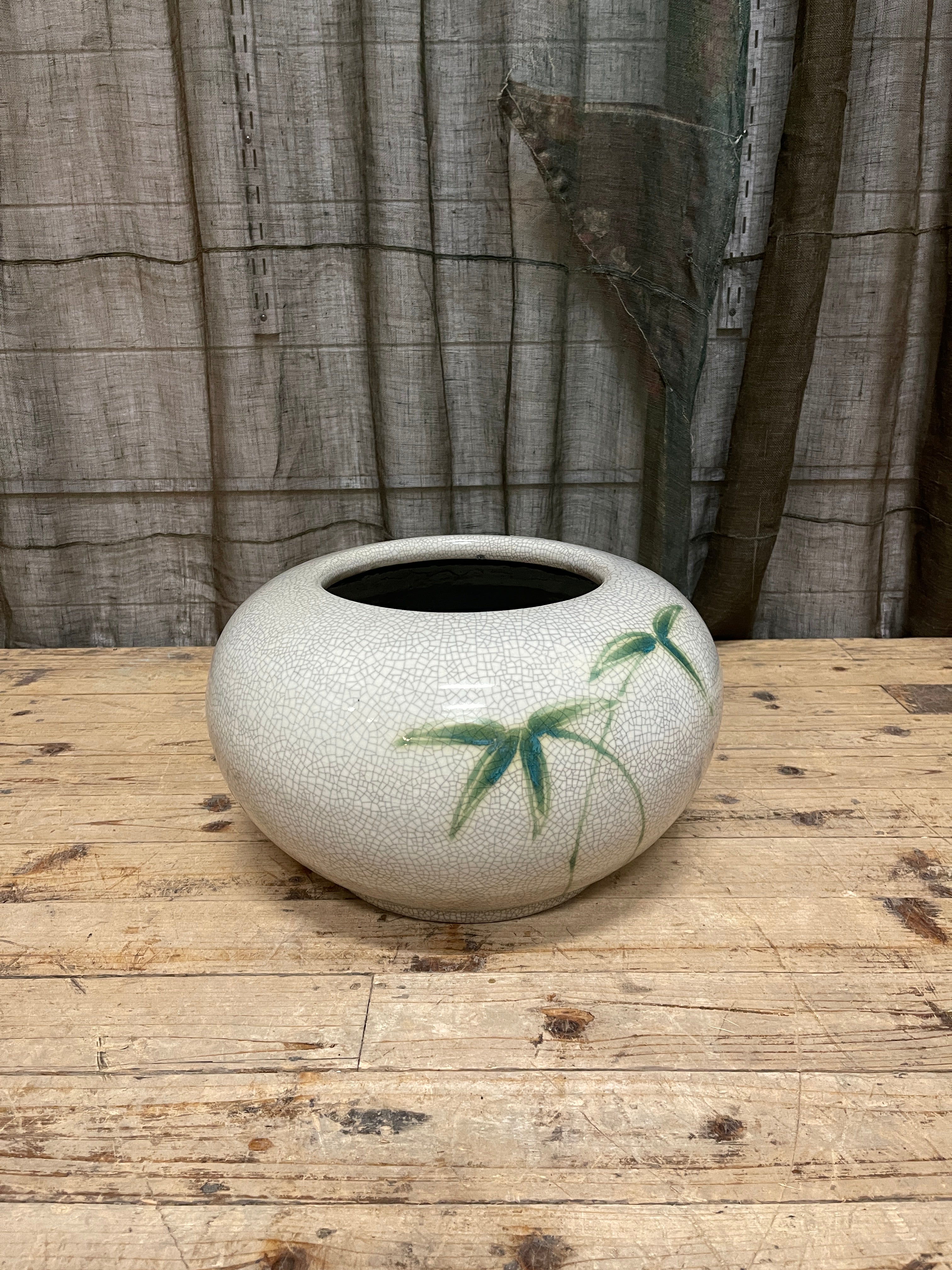 Vintage Japanese Pottery Hibachi Brazier - Crackle Glaze