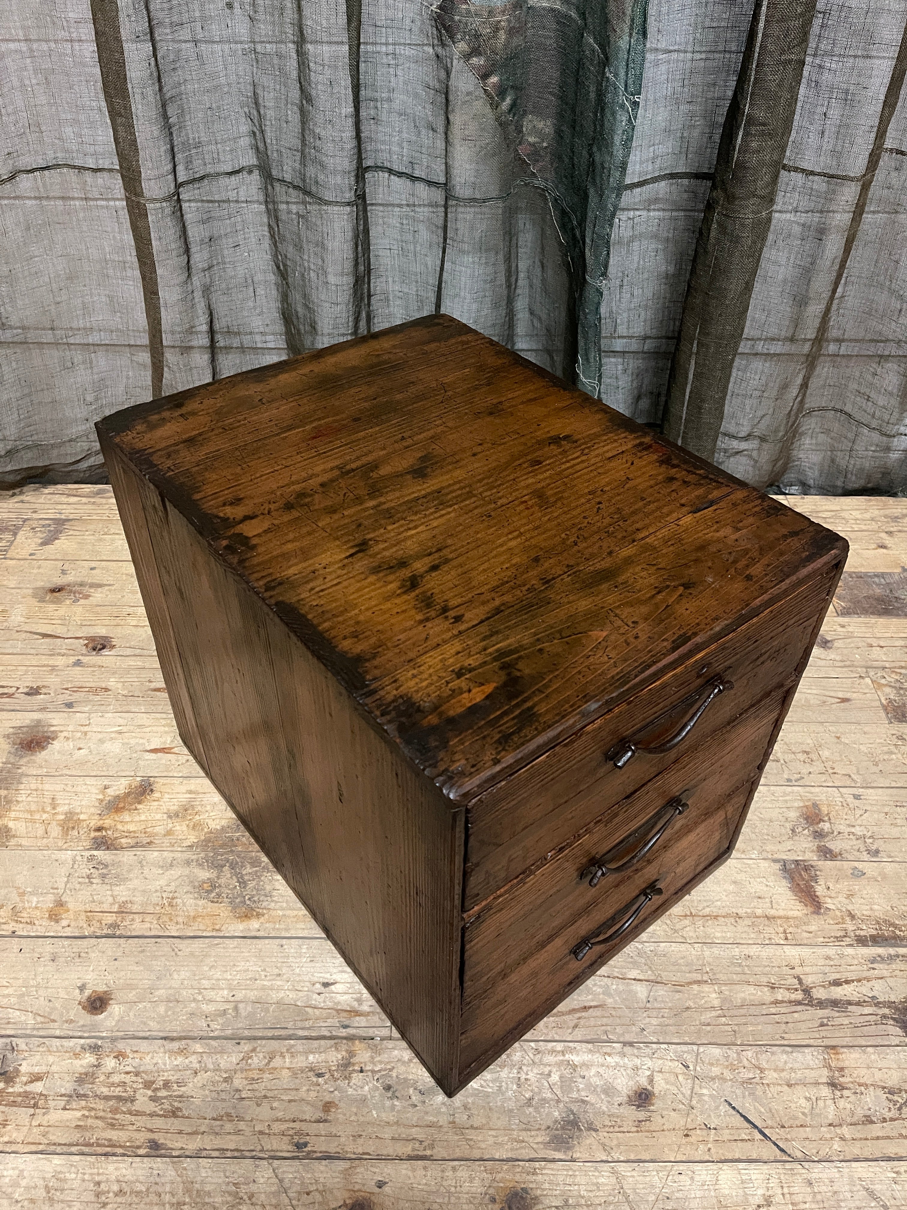 Antique Japanese 3 Drawer Document Box - Cypress| Meiji