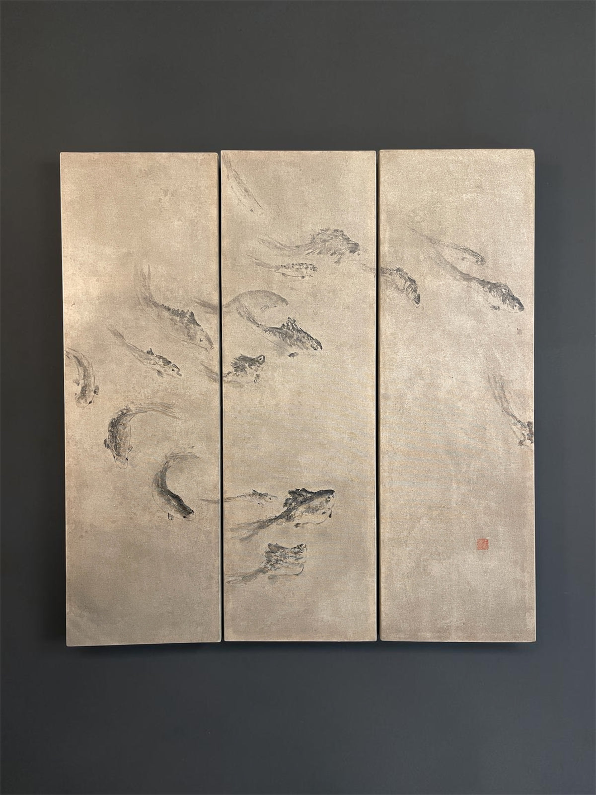 Chinese Three Panel Painting By Fan Wang
