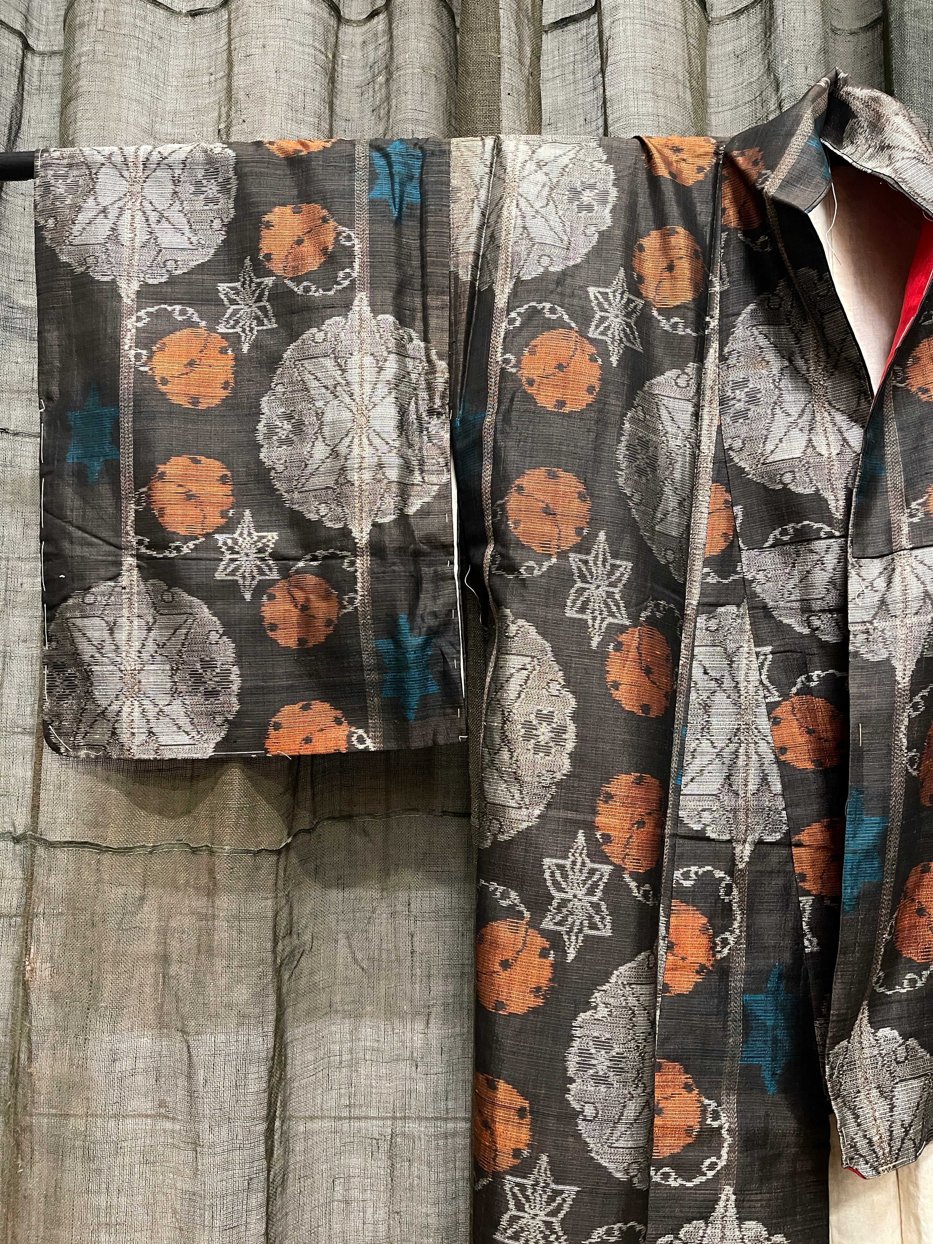 Vintage Japanese Tsumugi Silk Kimono |Geometric Pattern