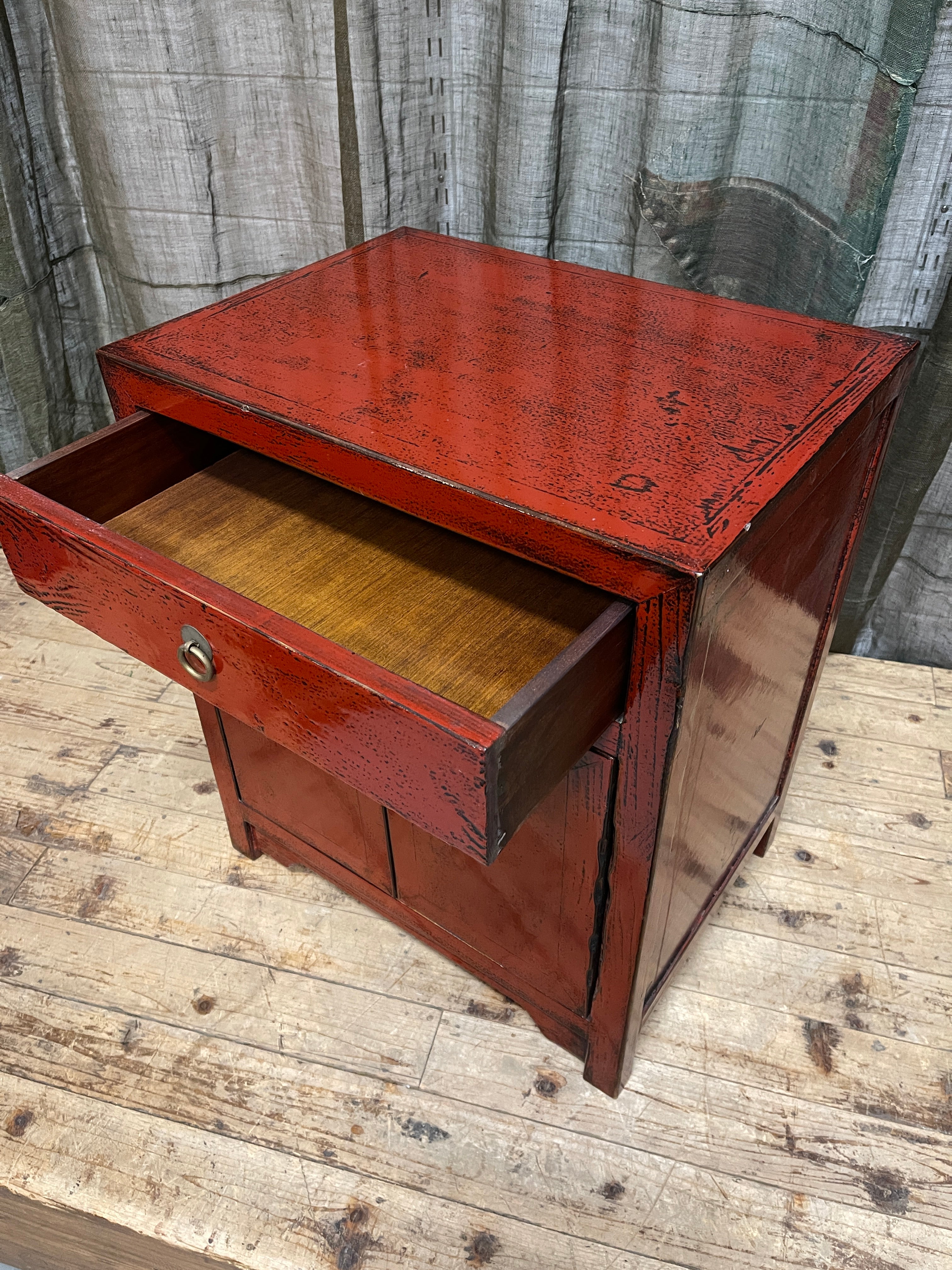 Provincial Style Chinese Red Lacquered Side Cabinet