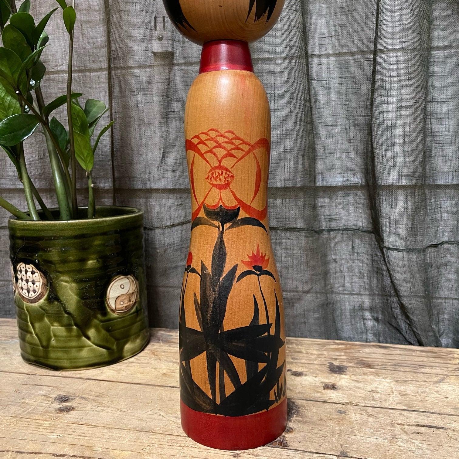 Vintage Kokeshi Doll with Floral Motif