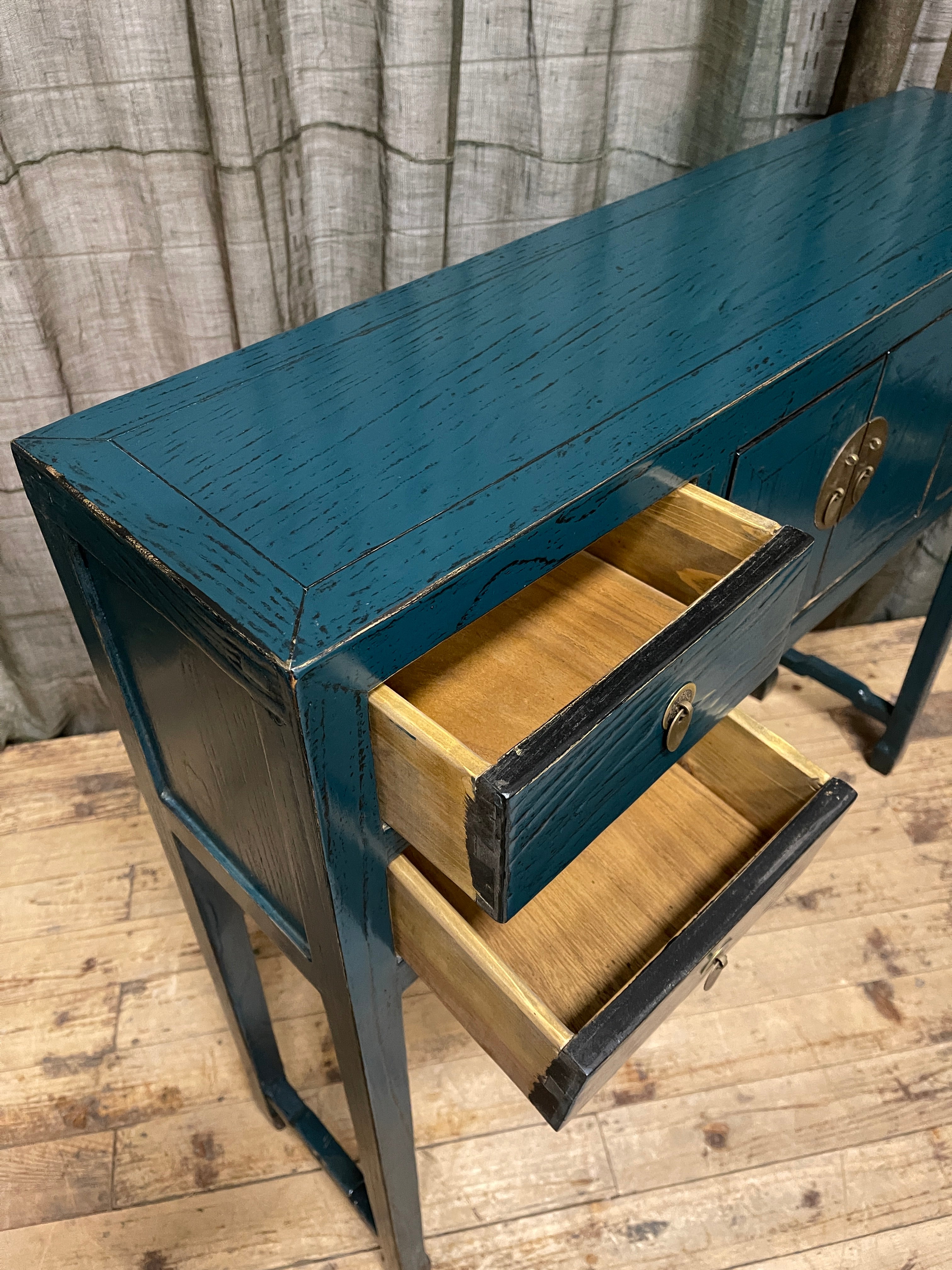 Provincial Style Blue Chinese Lacquered Hall Table