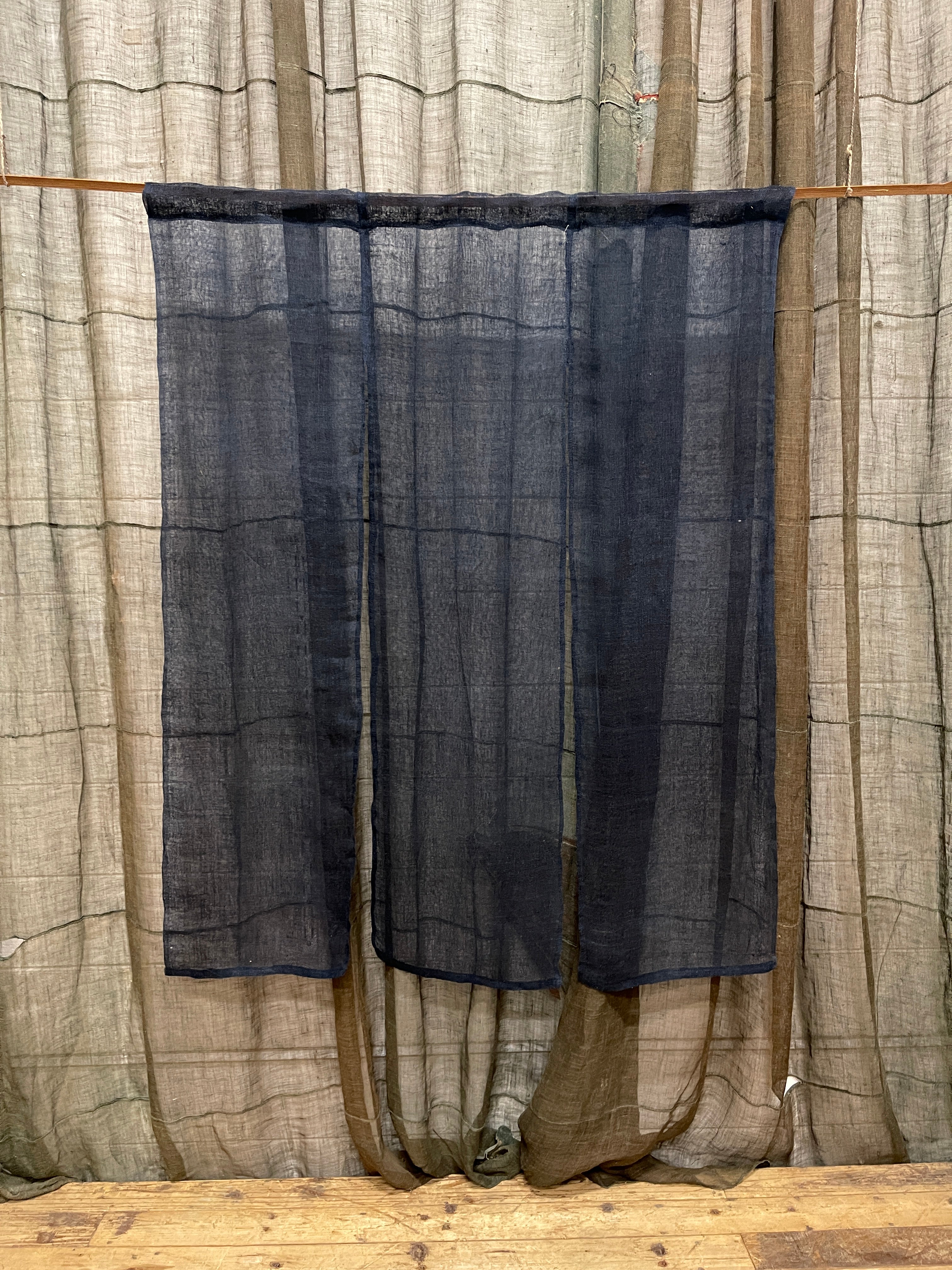 Vintage Japanese Hemp Noren, Panelled Curtain