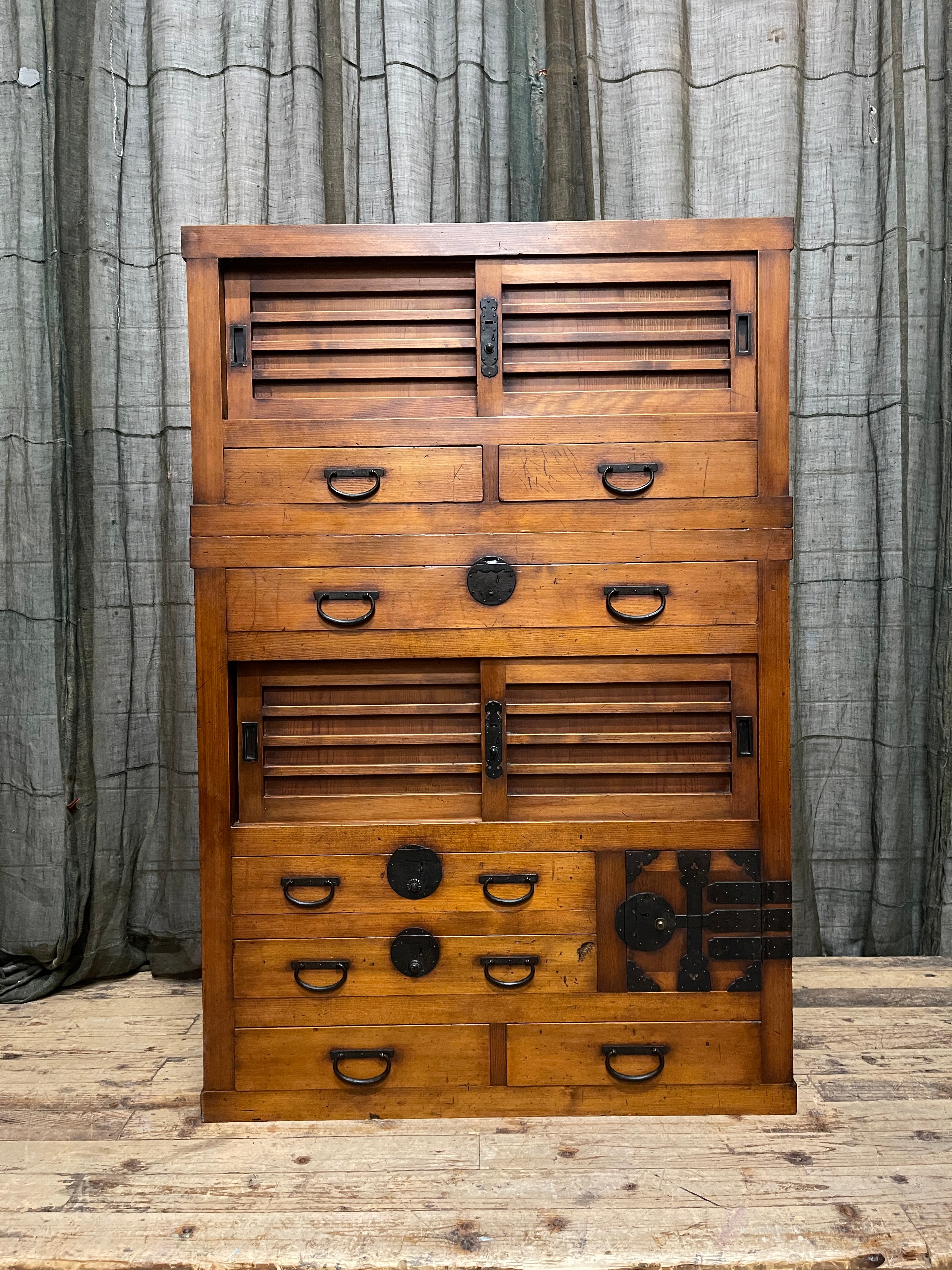 Antique Japanese Two-Piece Choba Dansu, Merchant’s Chest – Cedar & Cypress | Meiji