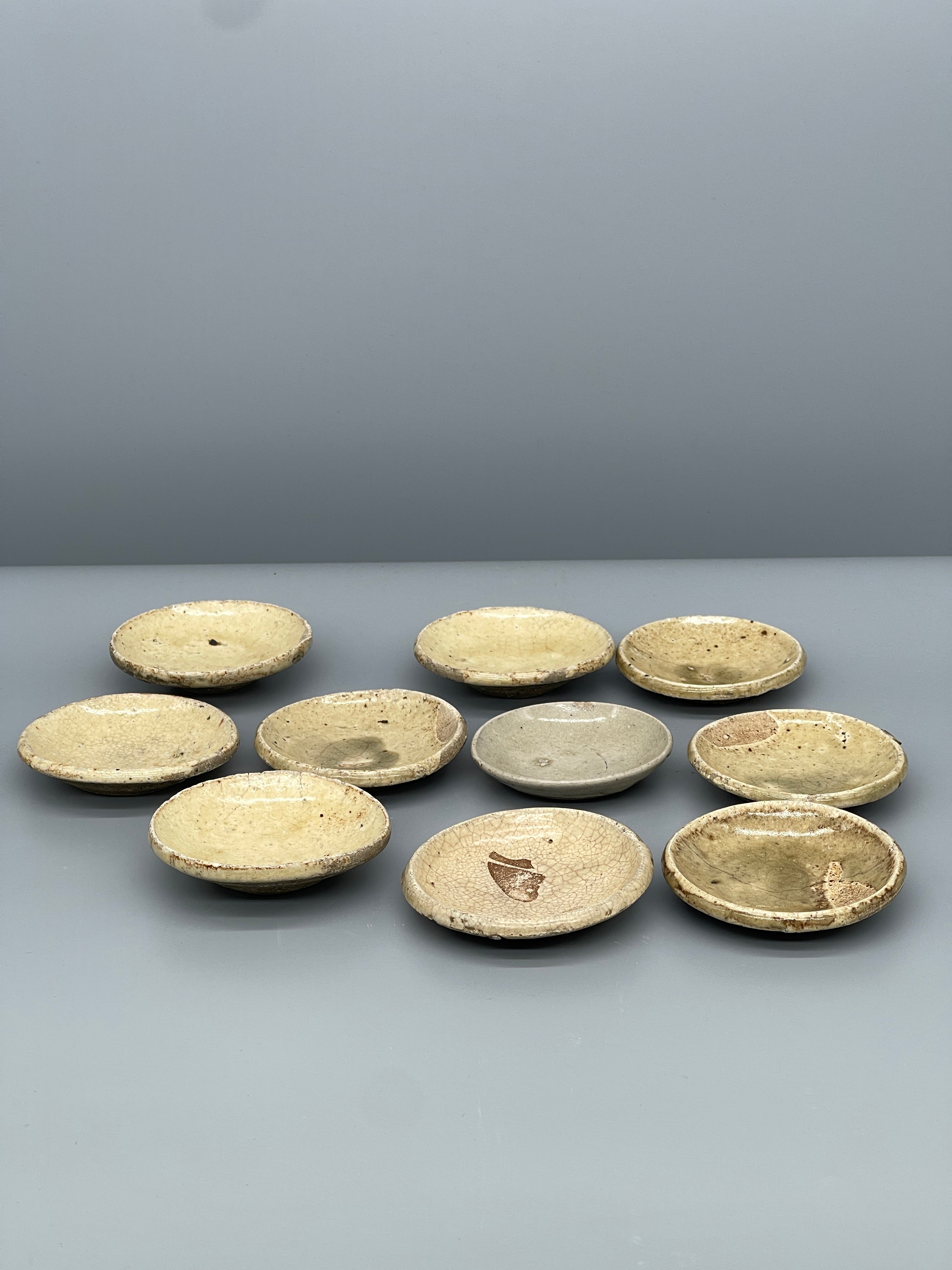 Antique Set of Small Seto Ware Japanese Plates, Edo Period