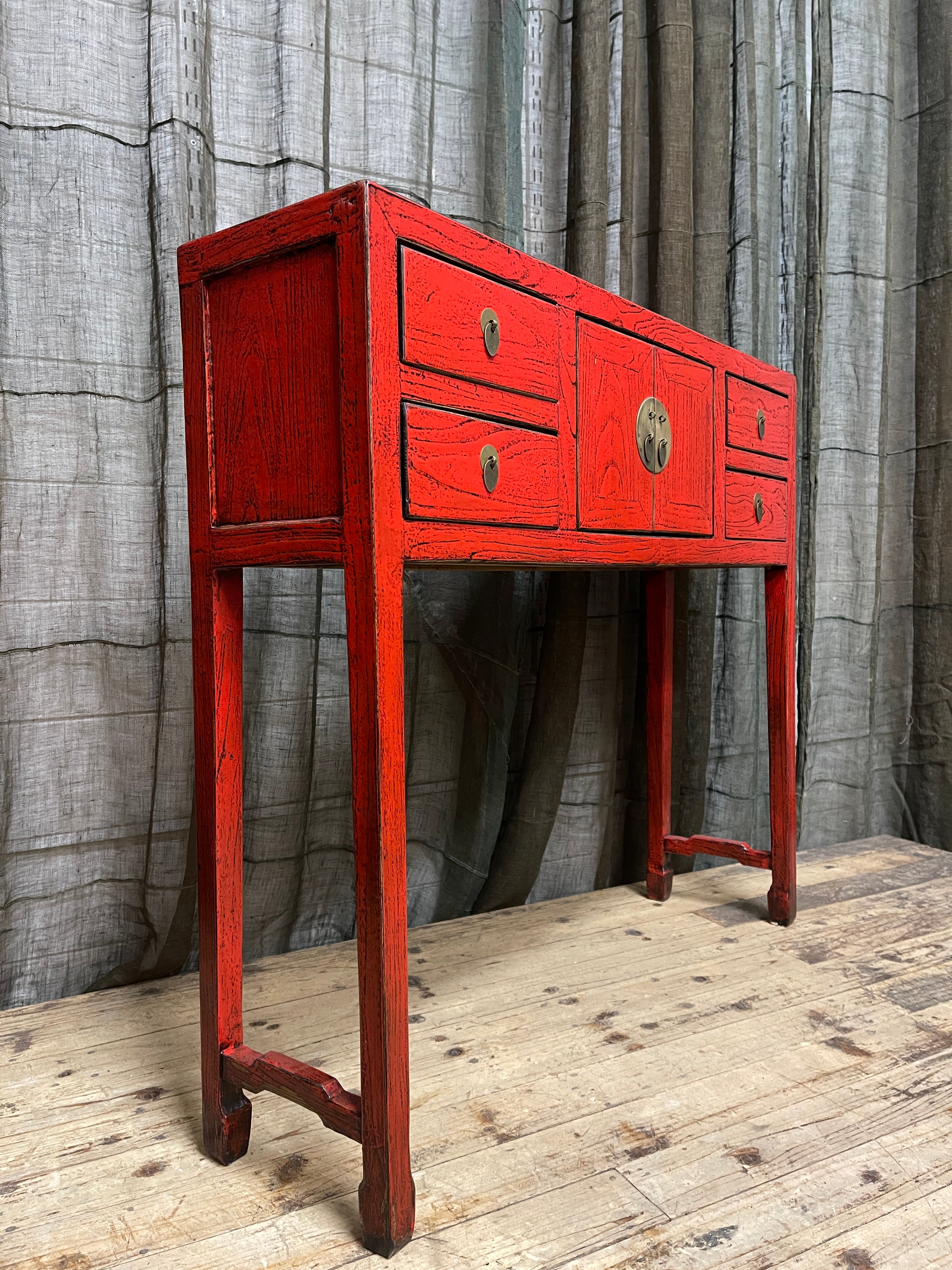 Provincial Style Red Chinese Lacquered Hall Table