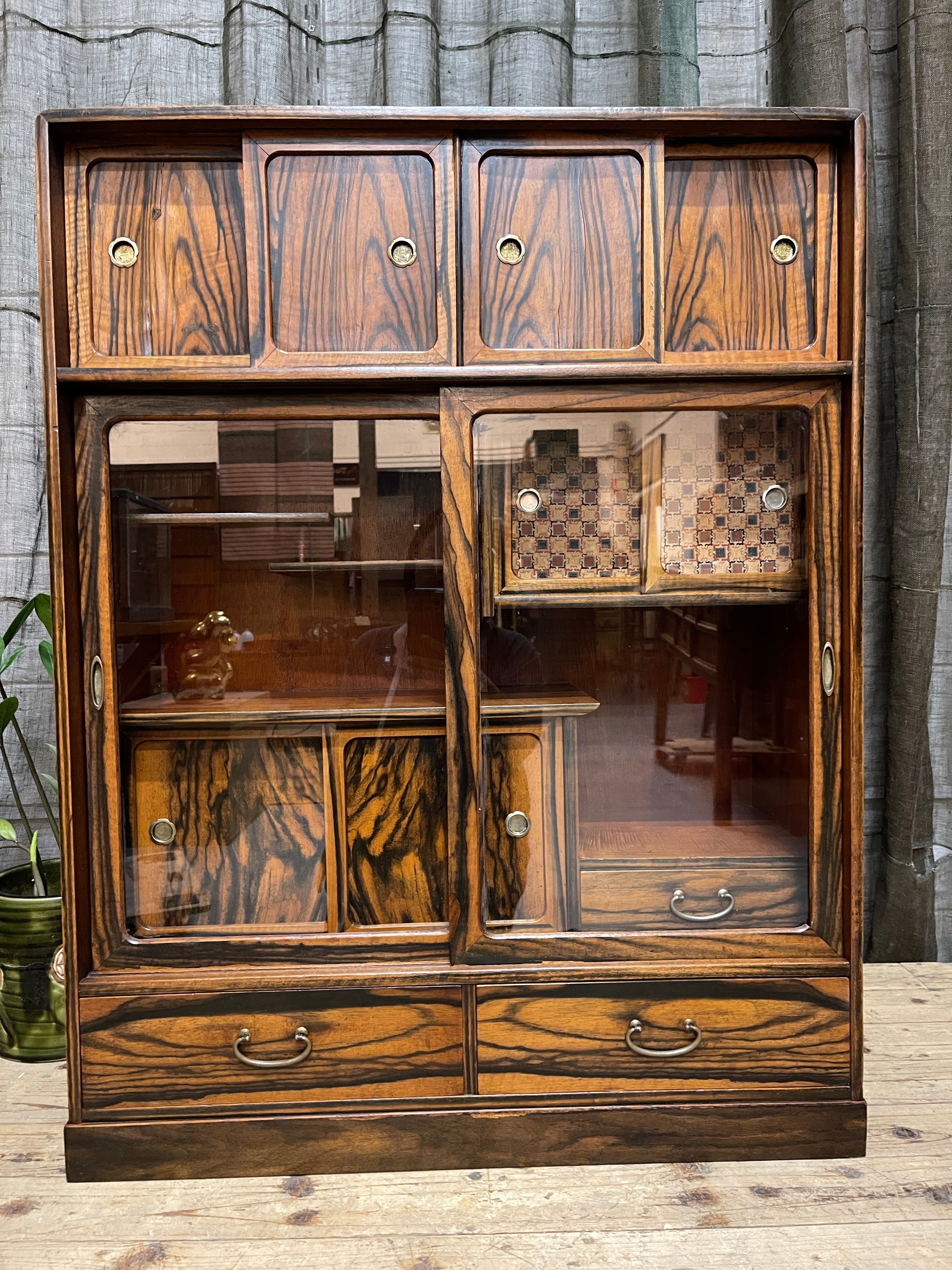 Cha Dana, Japanese Tea Cabinet - Elm, Persimmon | Showa, Midcentury