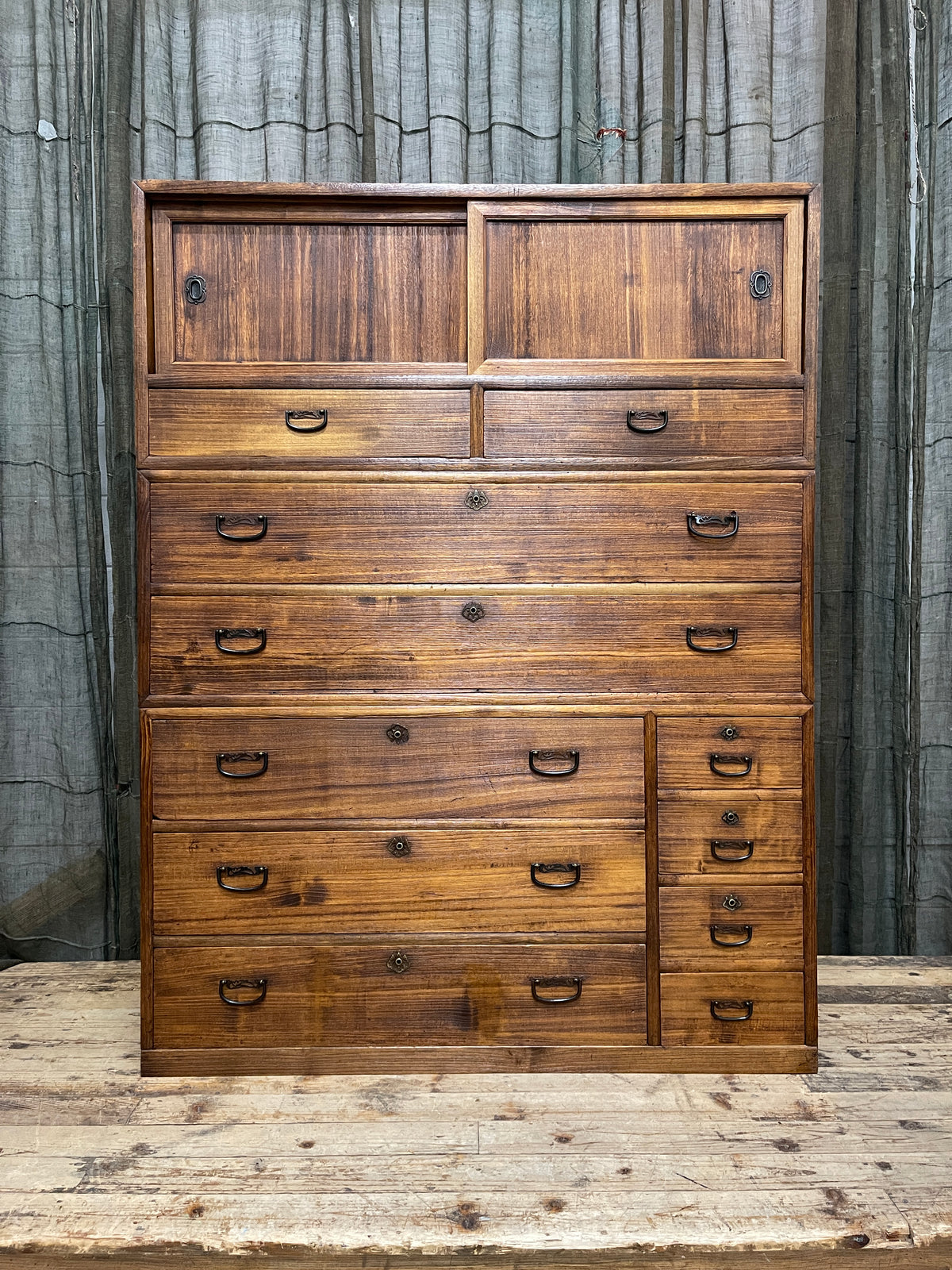 Japanese Three-Piece Kimono Chest of Drawers - Paulownia | Showa