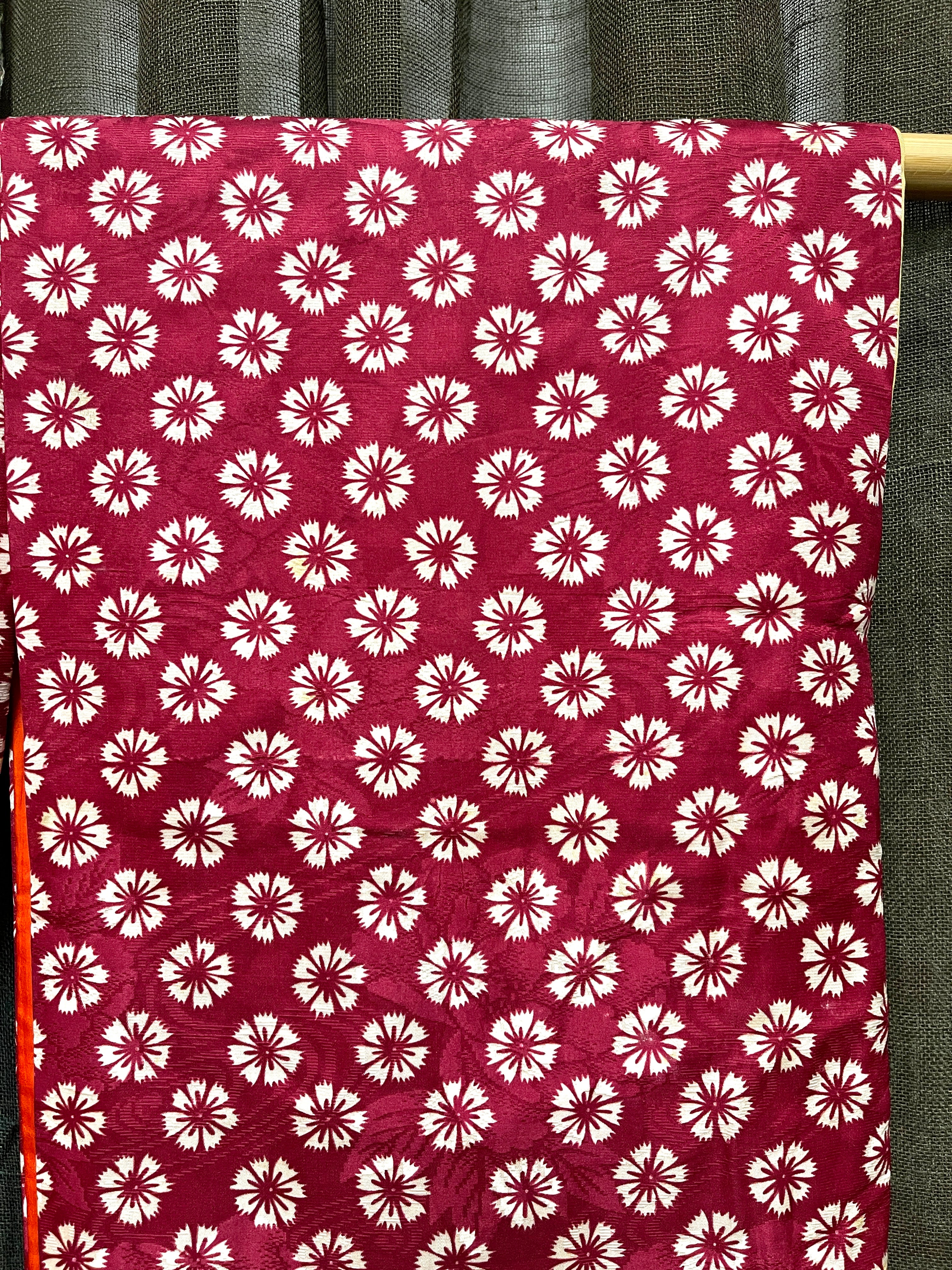 Vintage Japanese Silk Kimono | Red Chrysanthemum