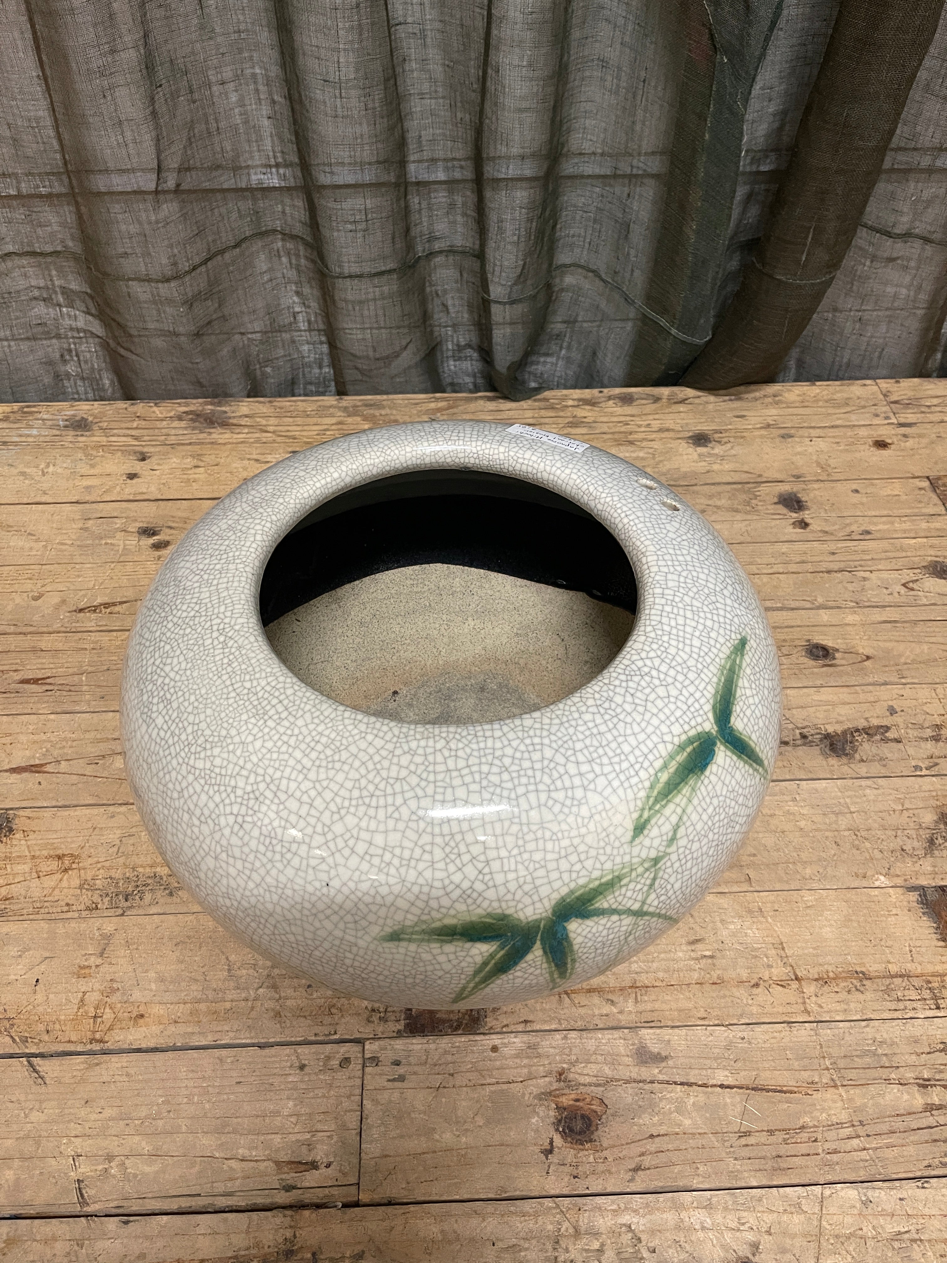 Vintage Japanese Pottery Hibachi Brazier - Crackle Glaze