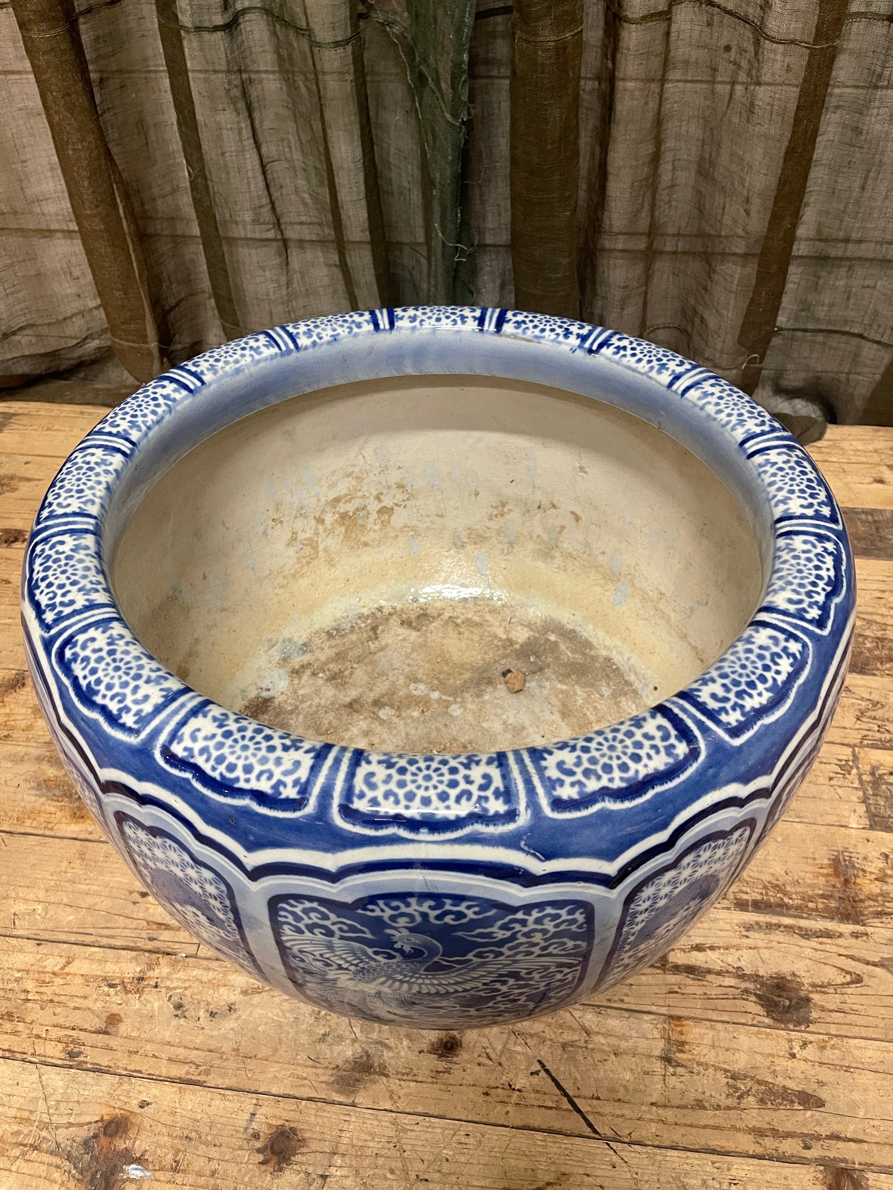 Large Japanese Porcelain B&W Hibachi | c.1950