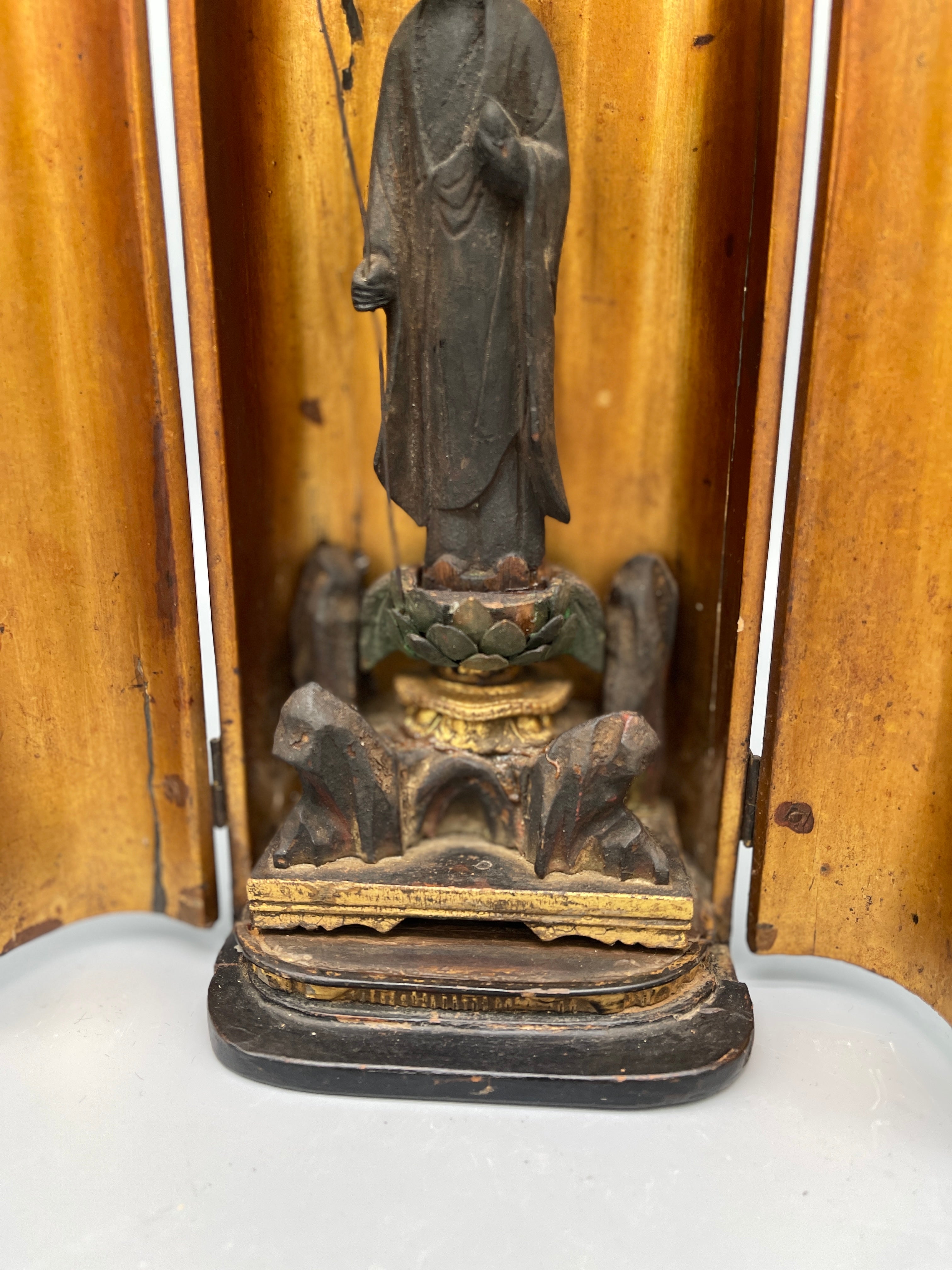 Antique Japanese Jizo in Shrine, Zushi - Carved Wood & Gilt | Edo