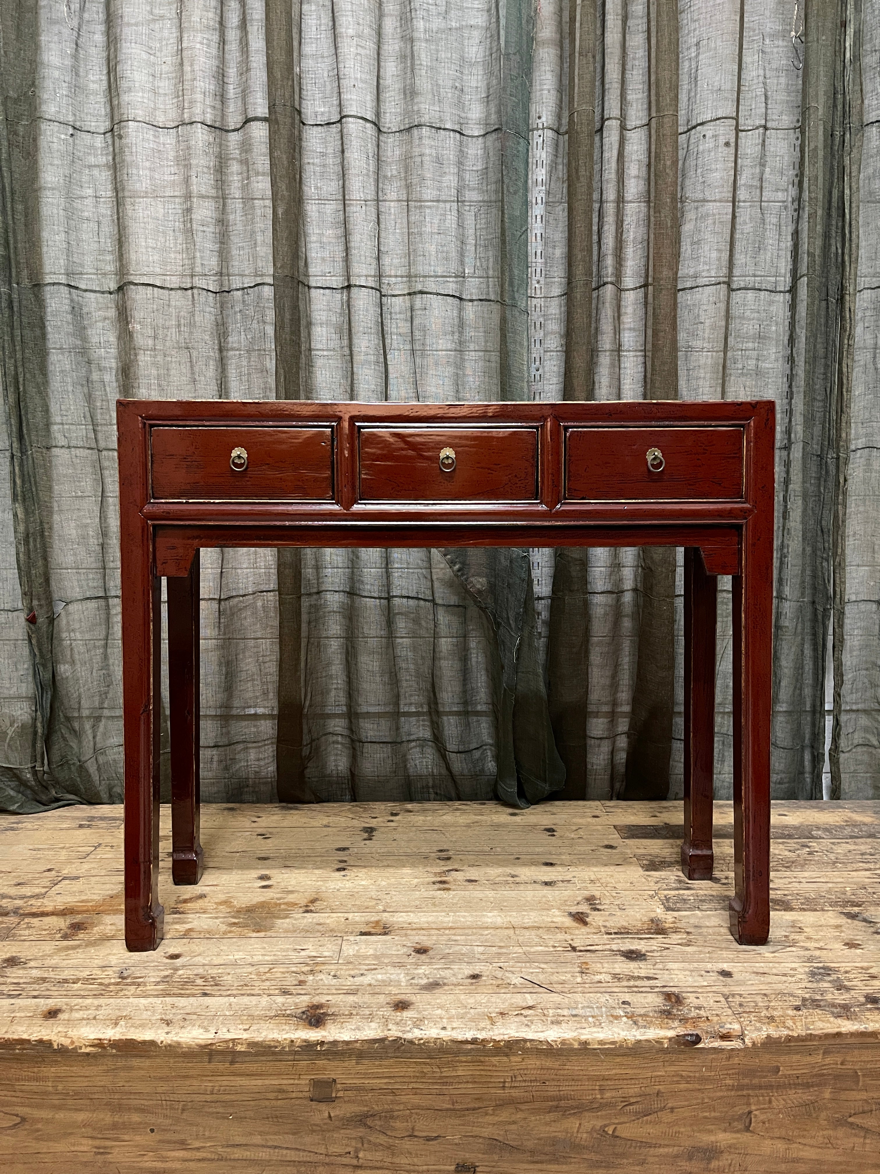 Provincial Style Deep Red Chinese Lacquered Hall Table