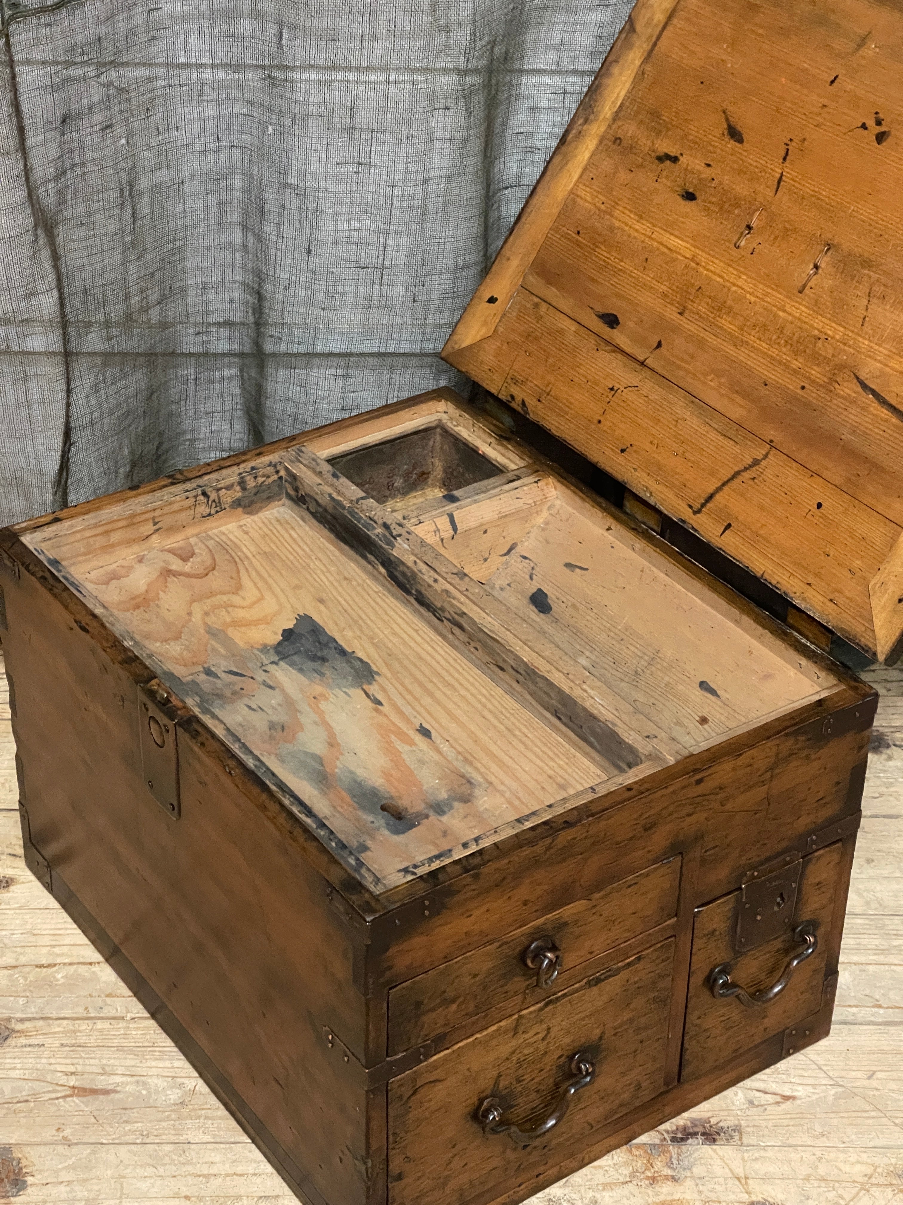 Antique Signed Japanese Suzuri Bako, Calligraphy Box - Cypress | Meiji, 1900