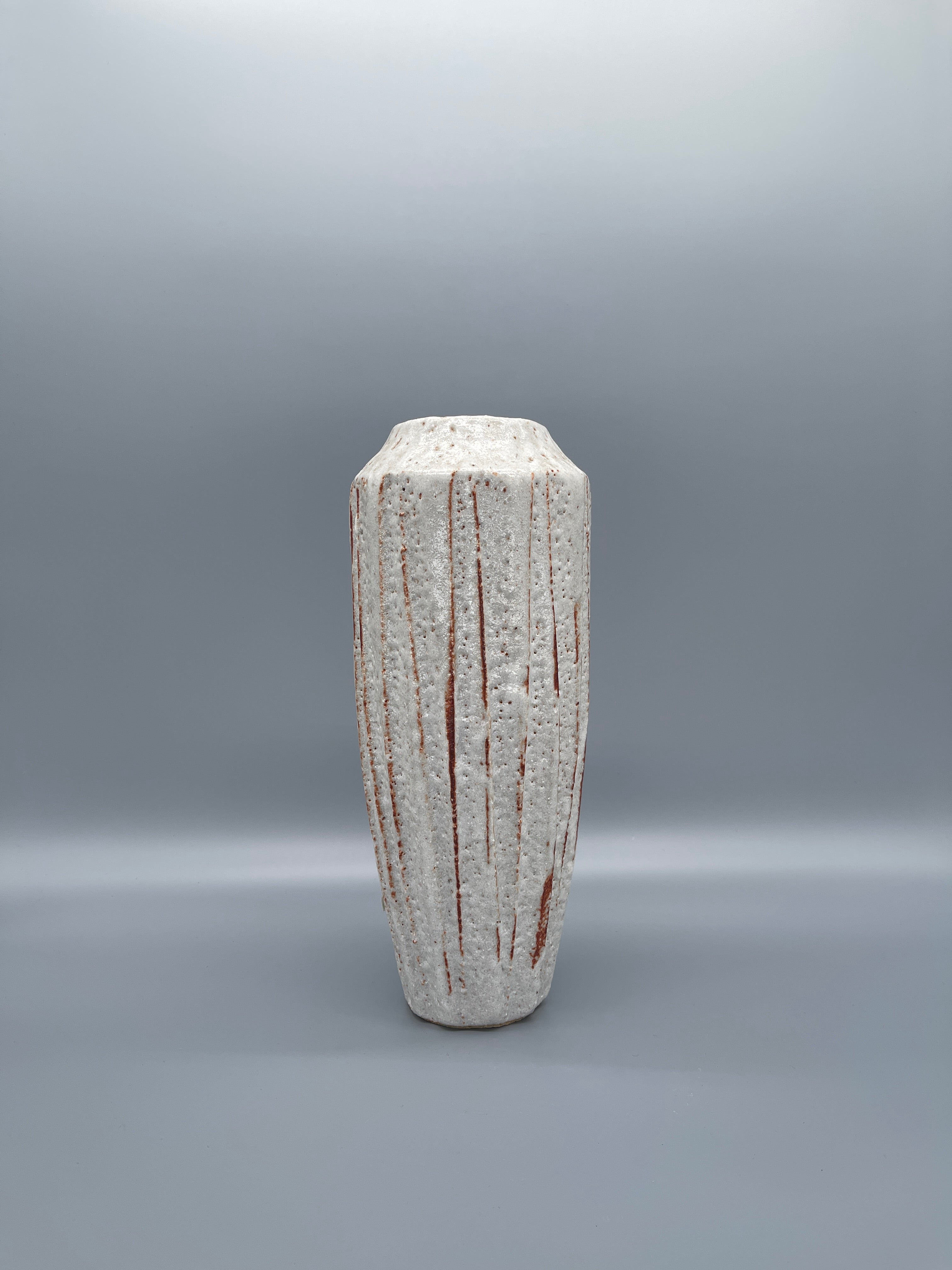 Tall Vintage Japanese Ikebana Vase - White & Orange Shino Glaze