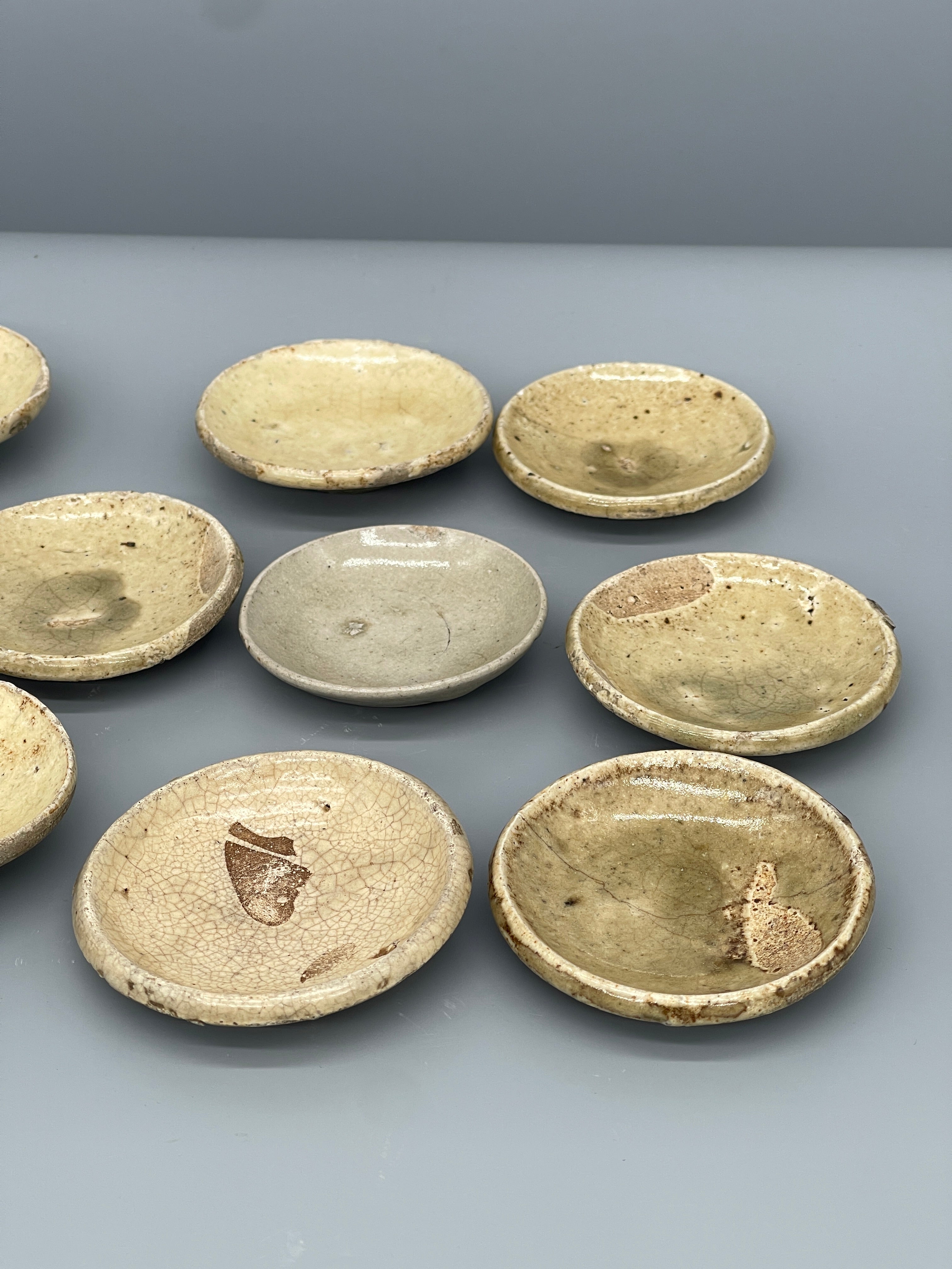 Antique Set of Small Seto Ware Japanese Plates, Edo Period