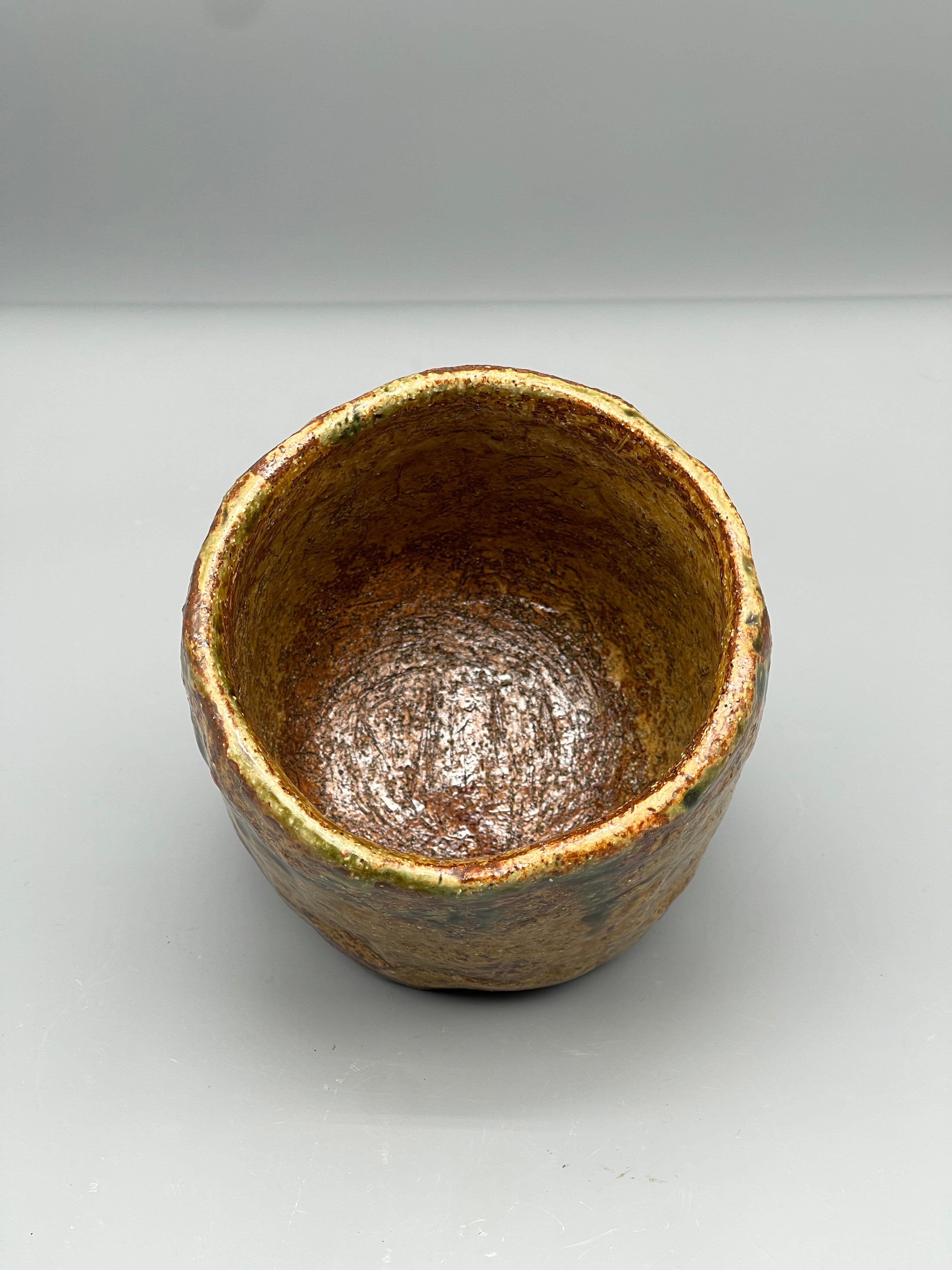 Vintage Japanese Chawan Tea Bowl - Stoneware, Green Ash Glaze