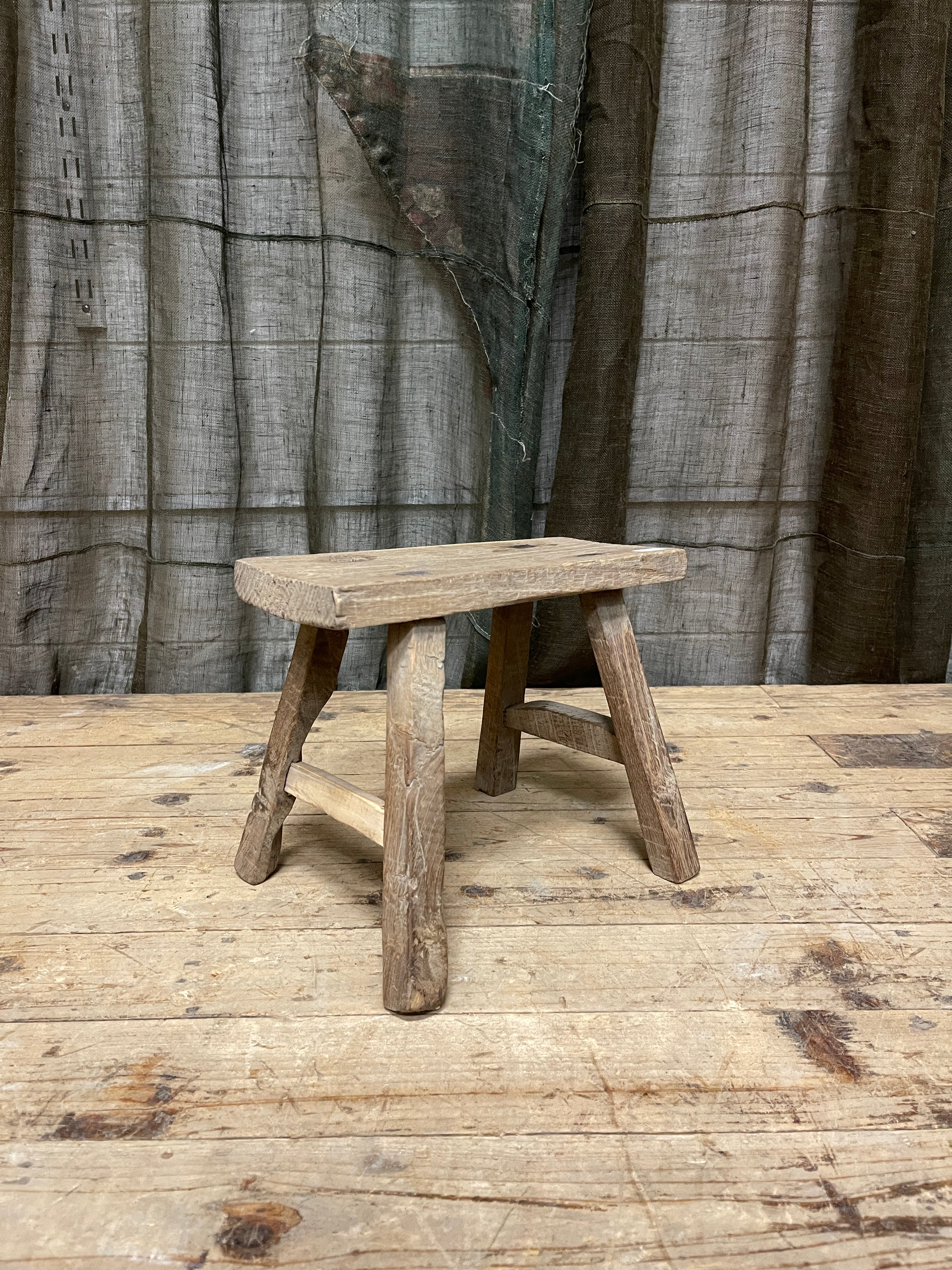 Small Rustic Chinese Stool, Elm