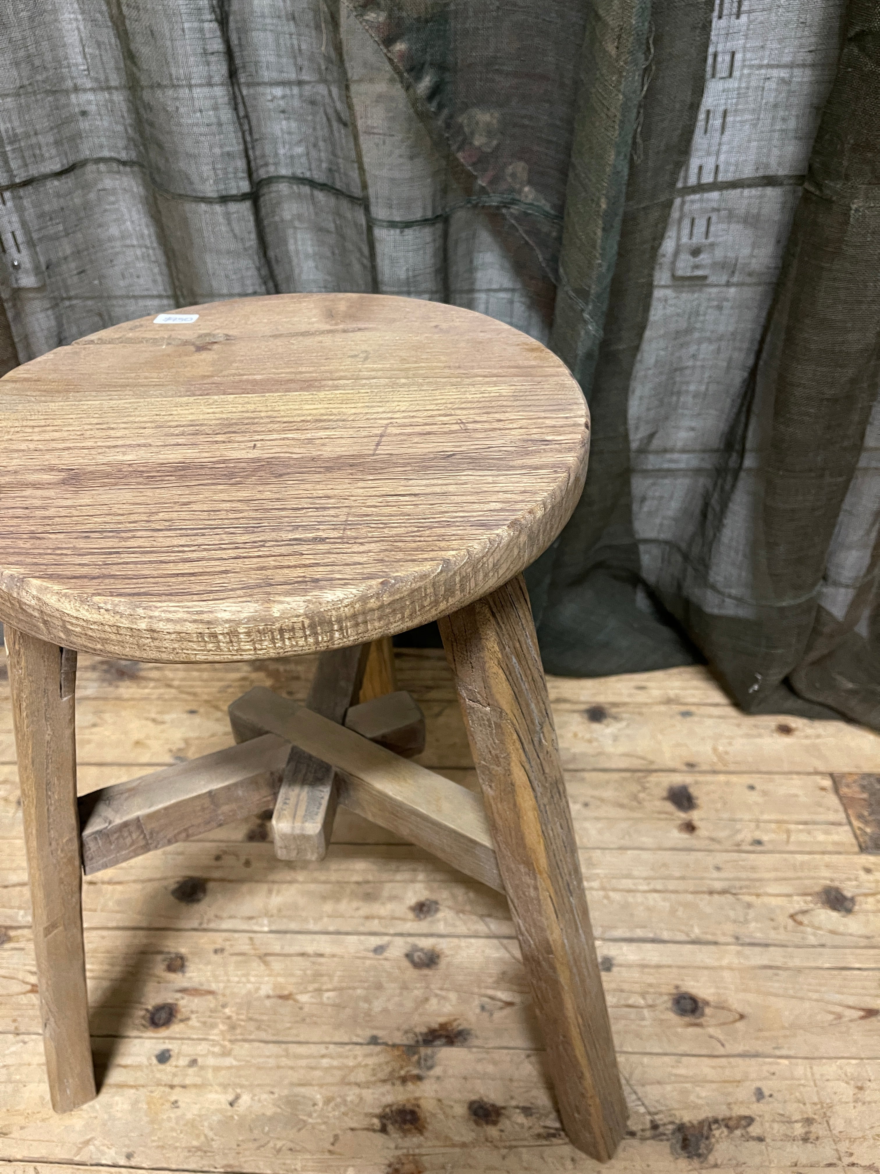 Rustic Chinese Round Stool, Elm