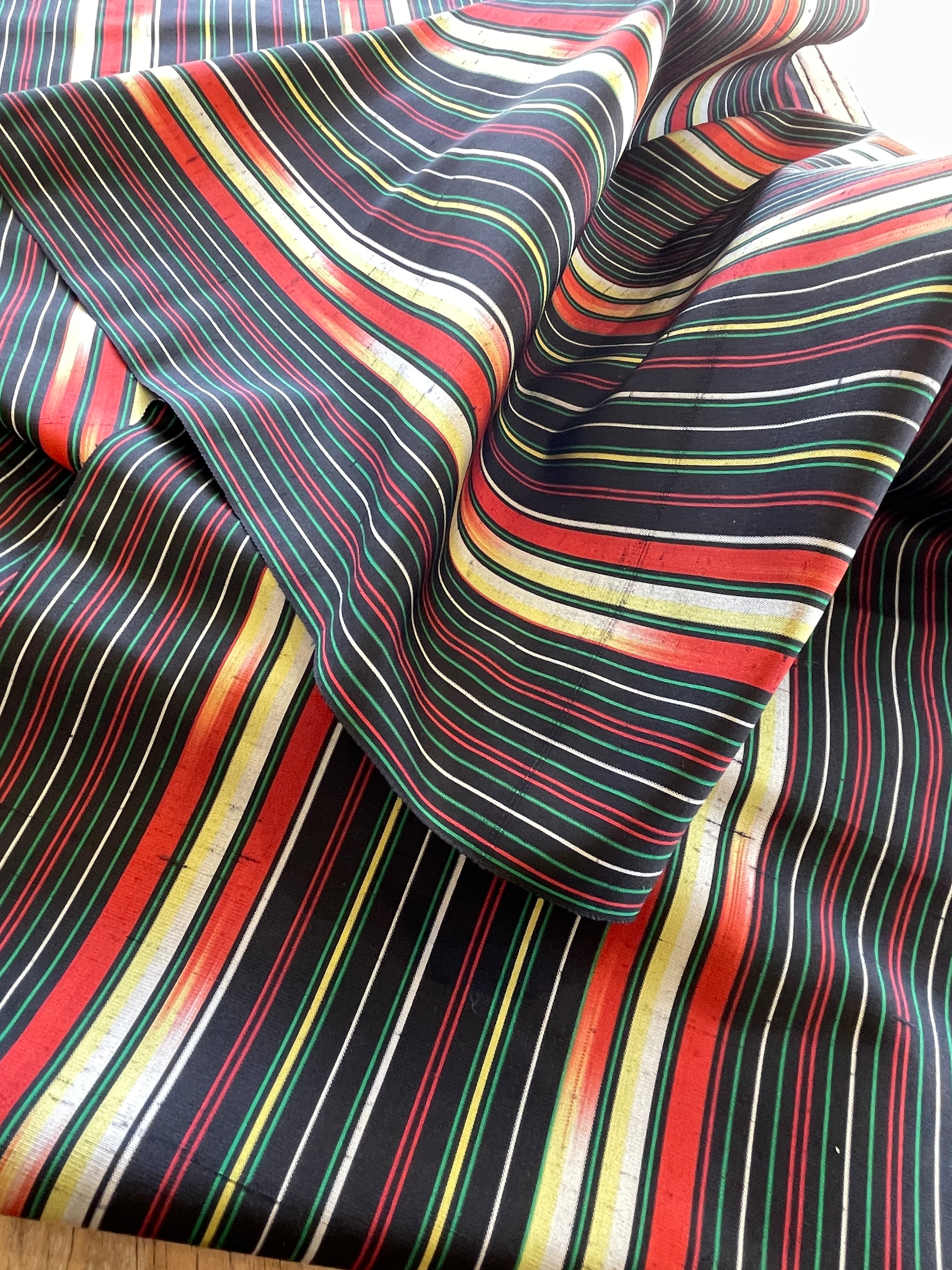 Japanese Silk Fabric, Black with Colourful Stripe
