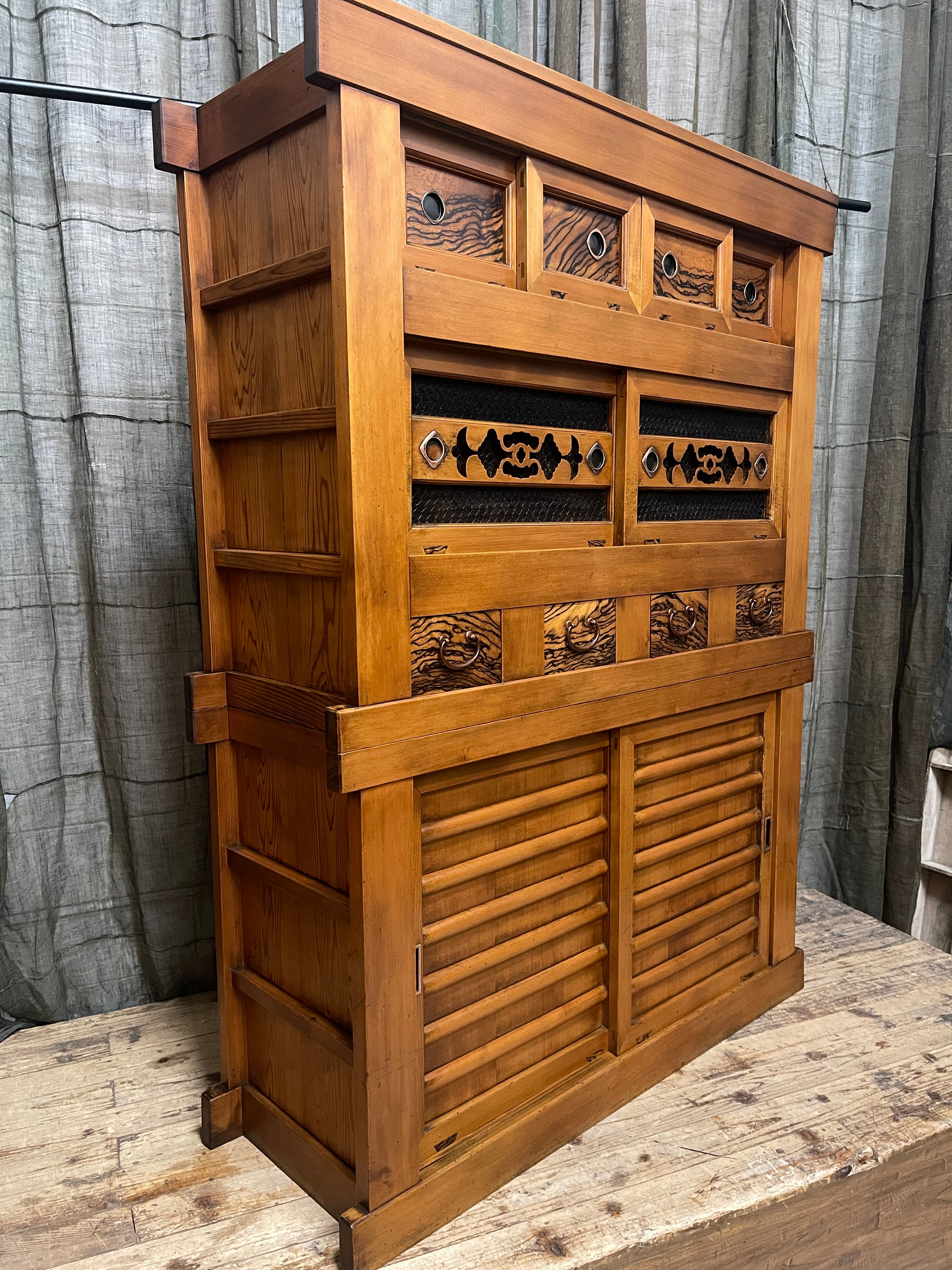 Japanese Mizuya, Kitchen Cabinet - Cedar, Cypress, Persimmon | c.1900