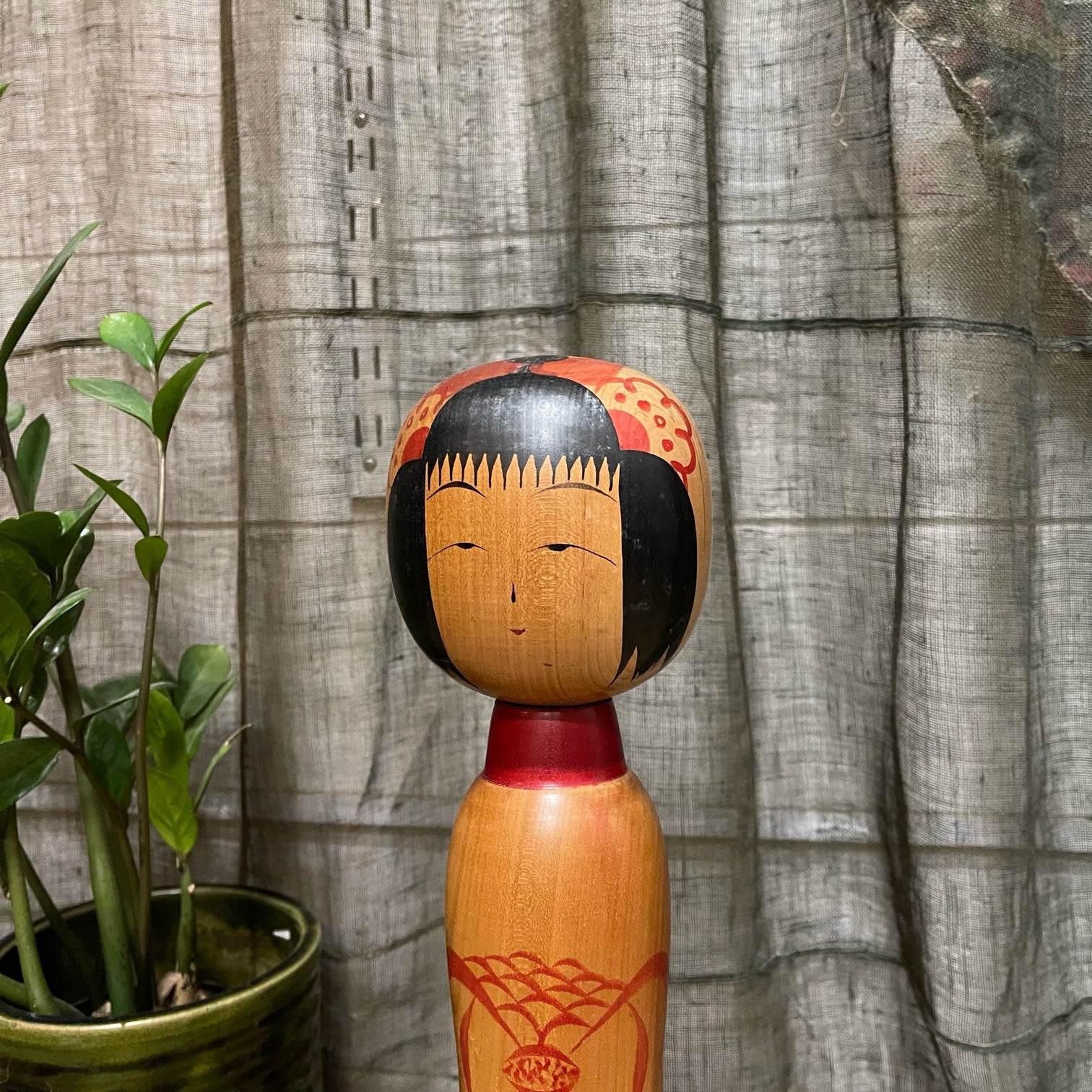 Vintage Kokeshi Doll with Floral Motif