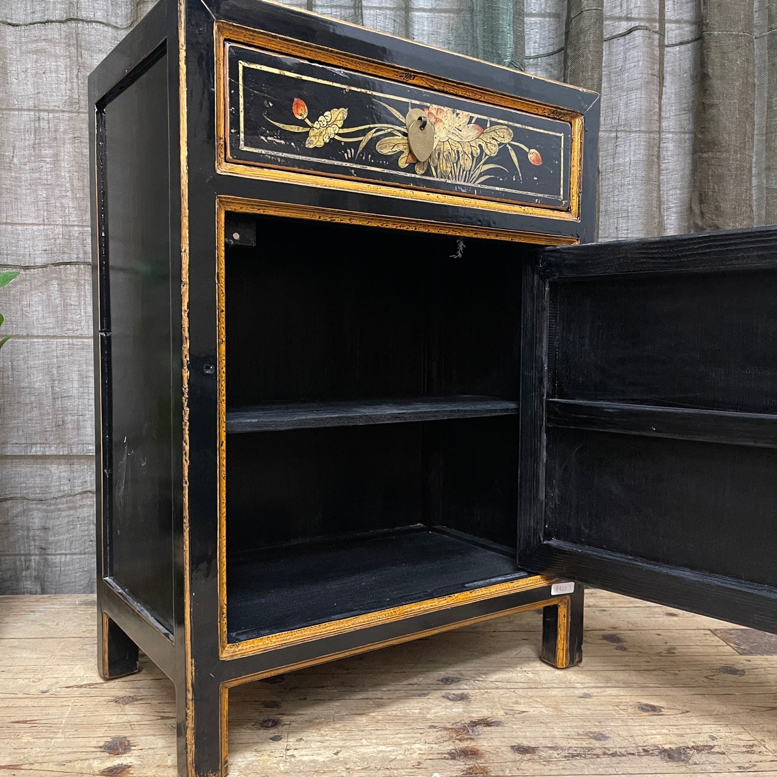 Provincial Style Chinese Black Lacquered Side Cabinet