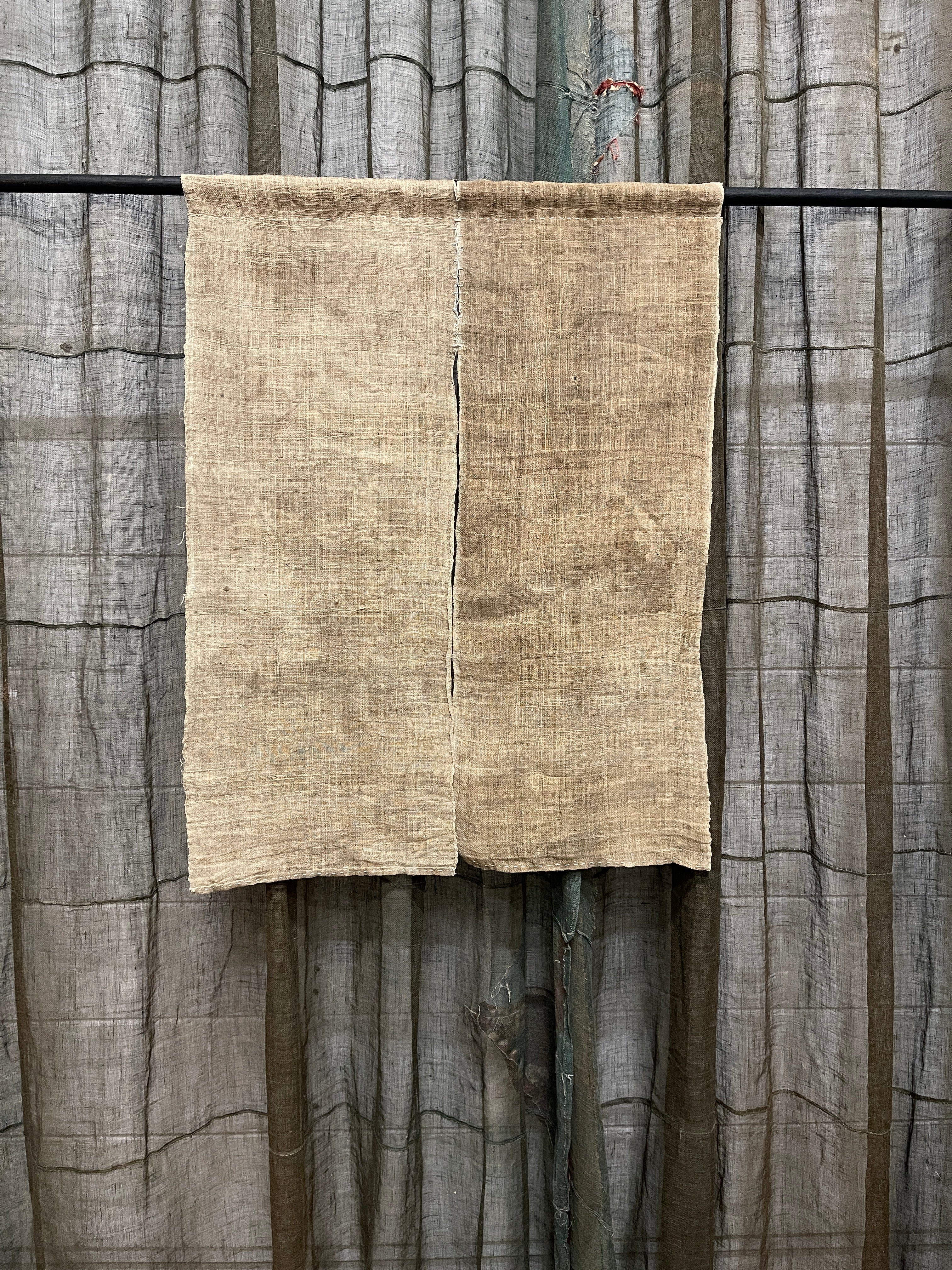 Vintage Japanese Hemp Noren, Panelled Curtain
