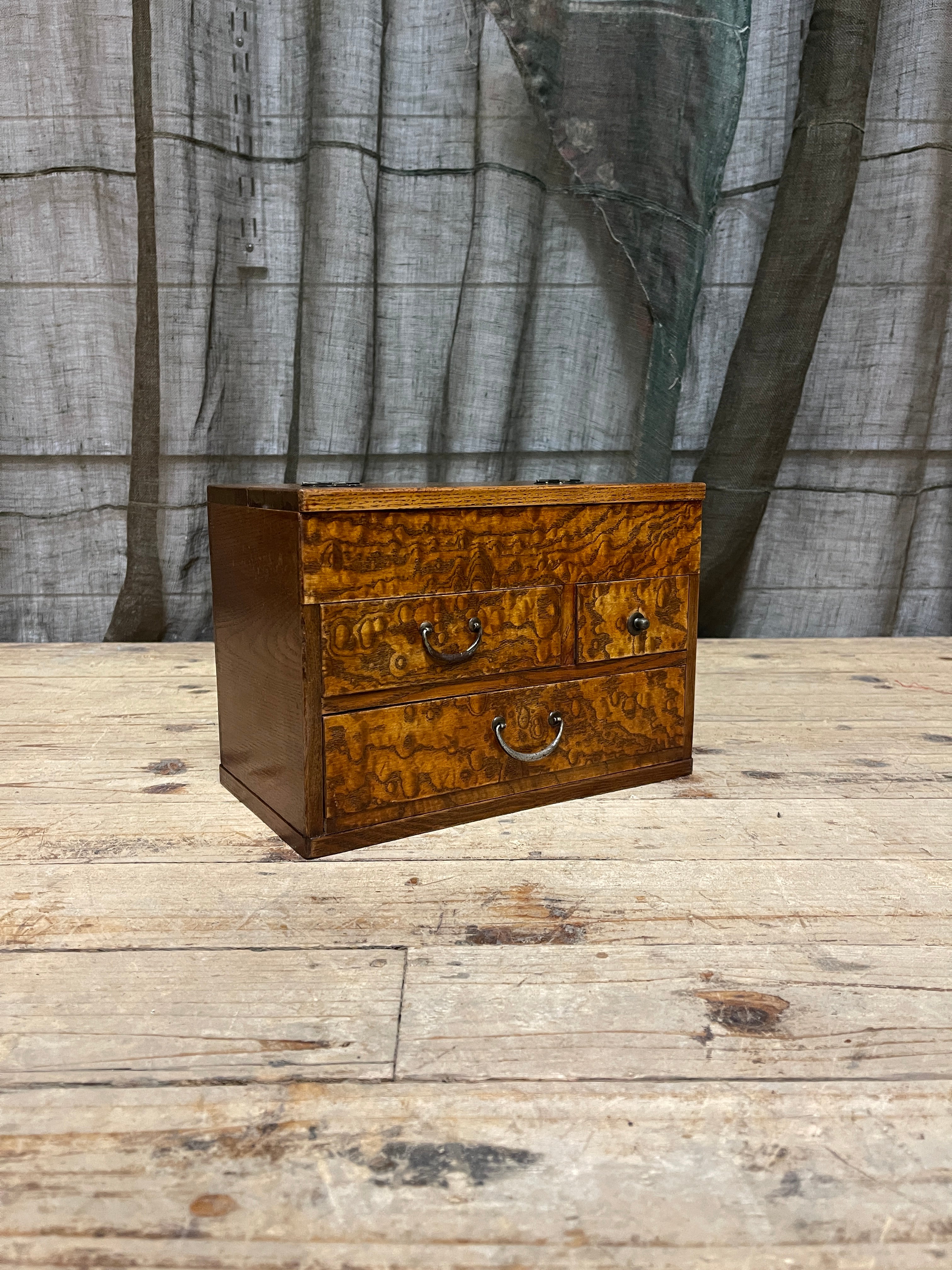 Vintage Japanese Sewing Box, Hari Bako - Elm | 1950's