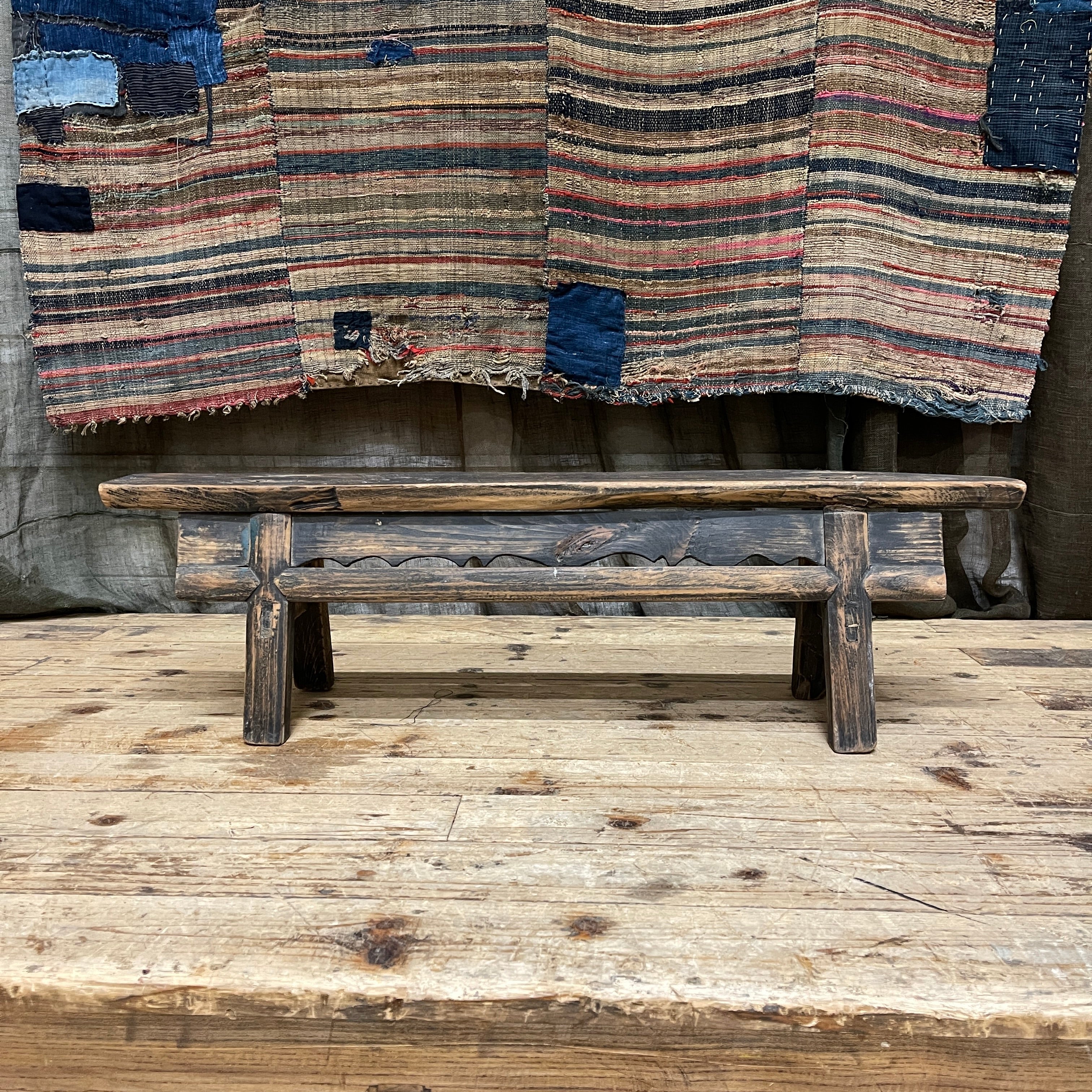 Antique Chinese Provincial Low Elm Stool