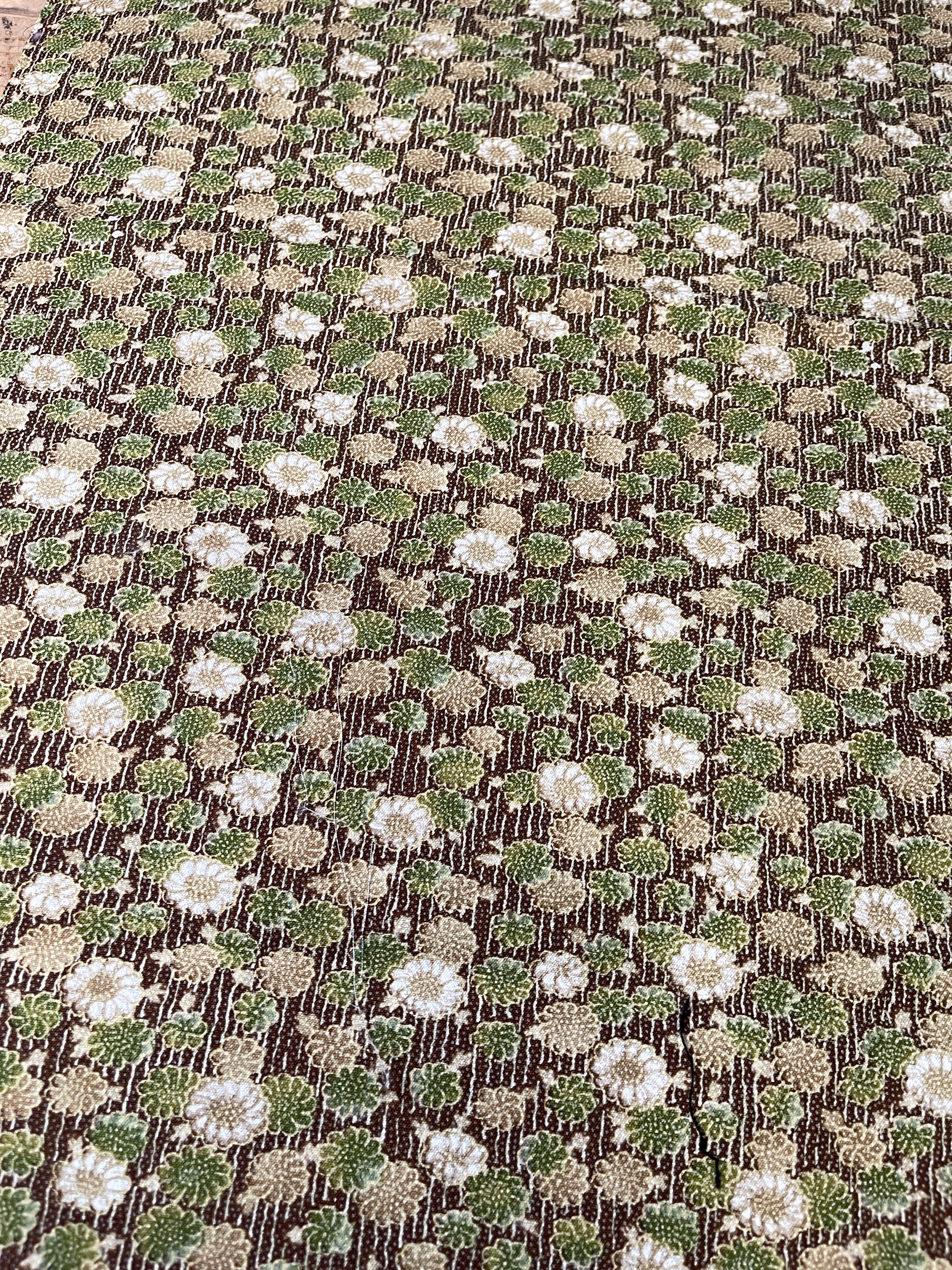 Japanese Silk Fabric, Brown & Green Floral Pattern
