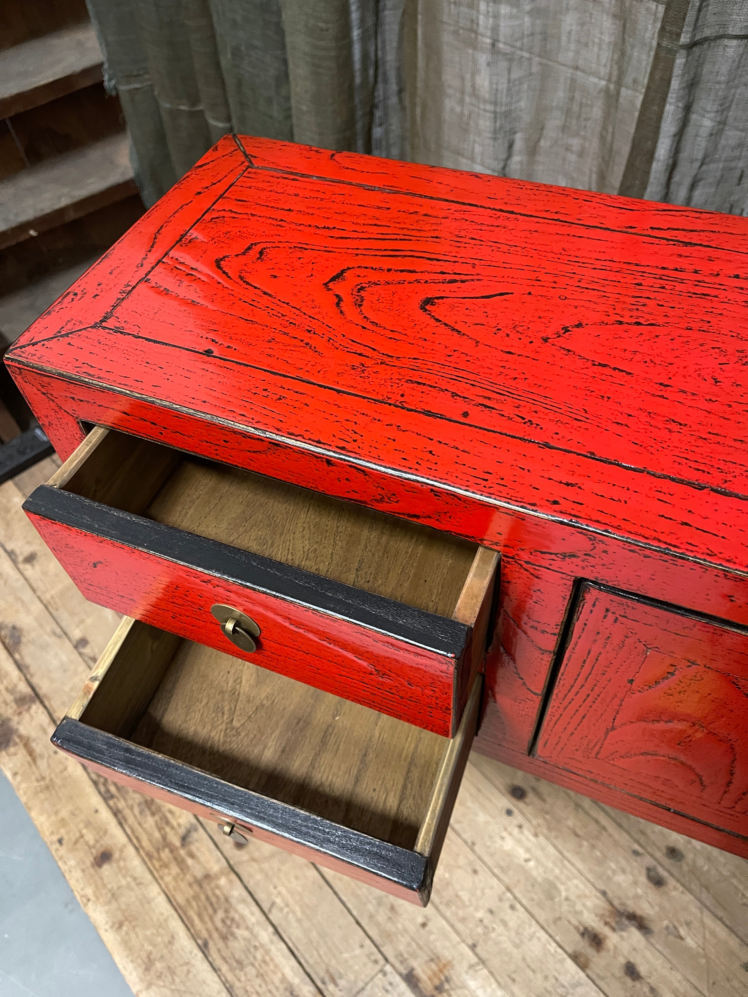 Provincial Style Red Chinese Lacquered Hall Table