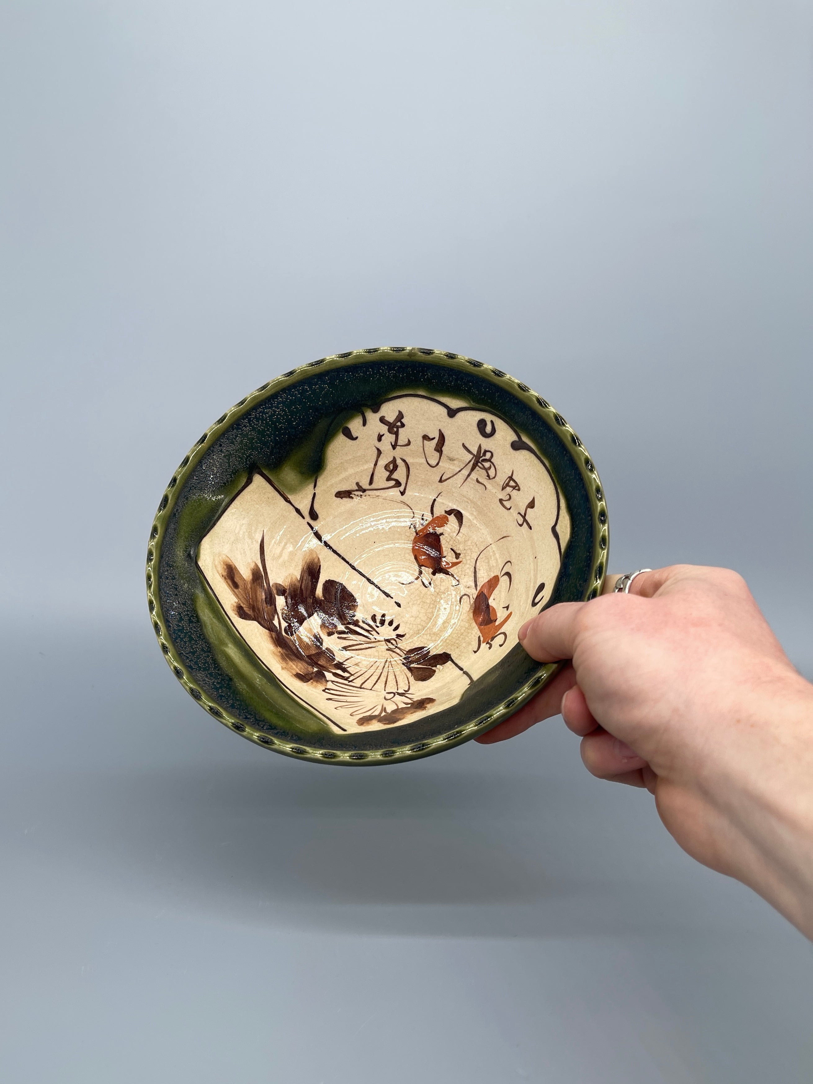 Vintage Japanese Oribe Style Serving Bowl