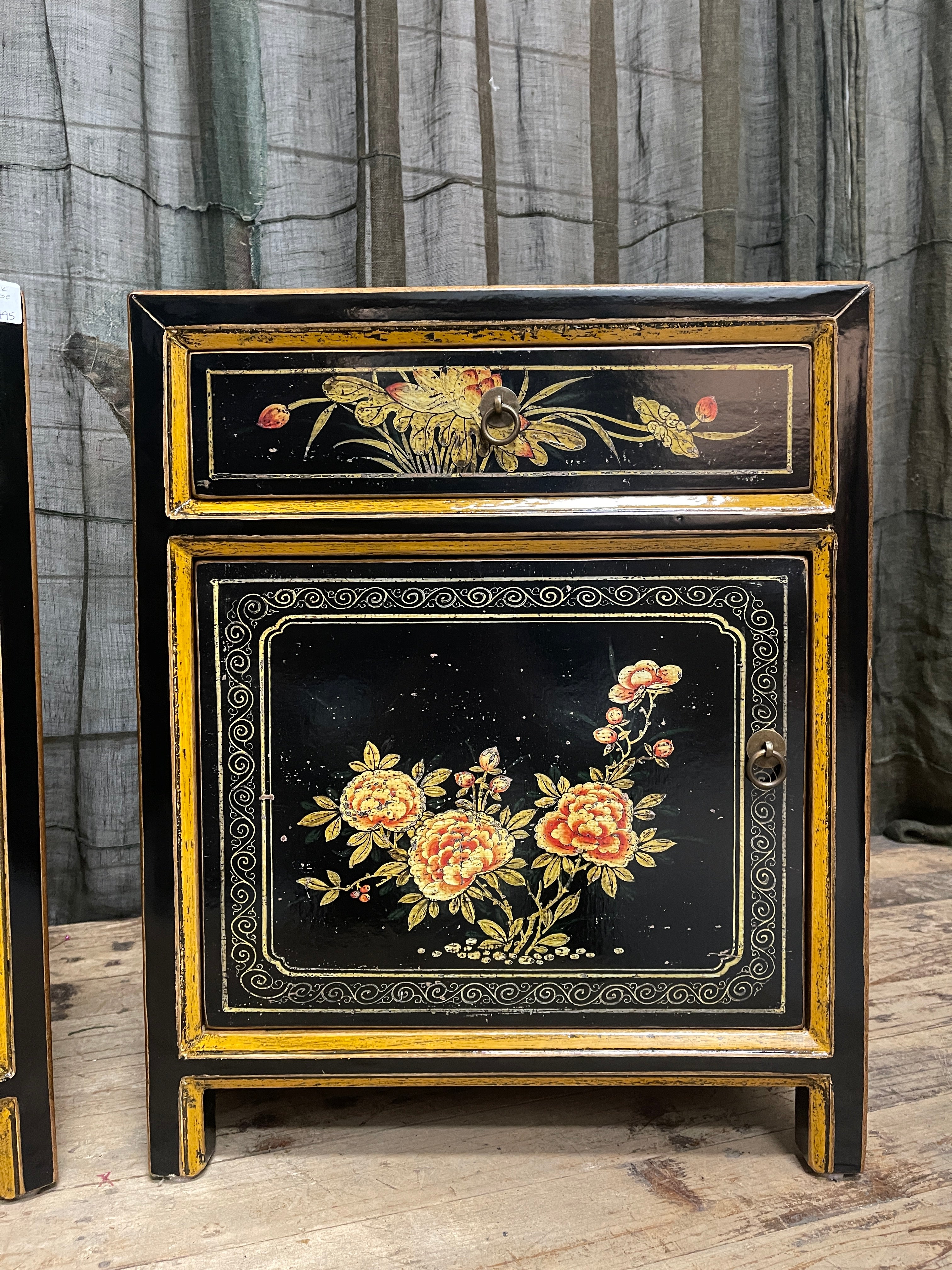 Chinese Black Lacquered Side Cabinet