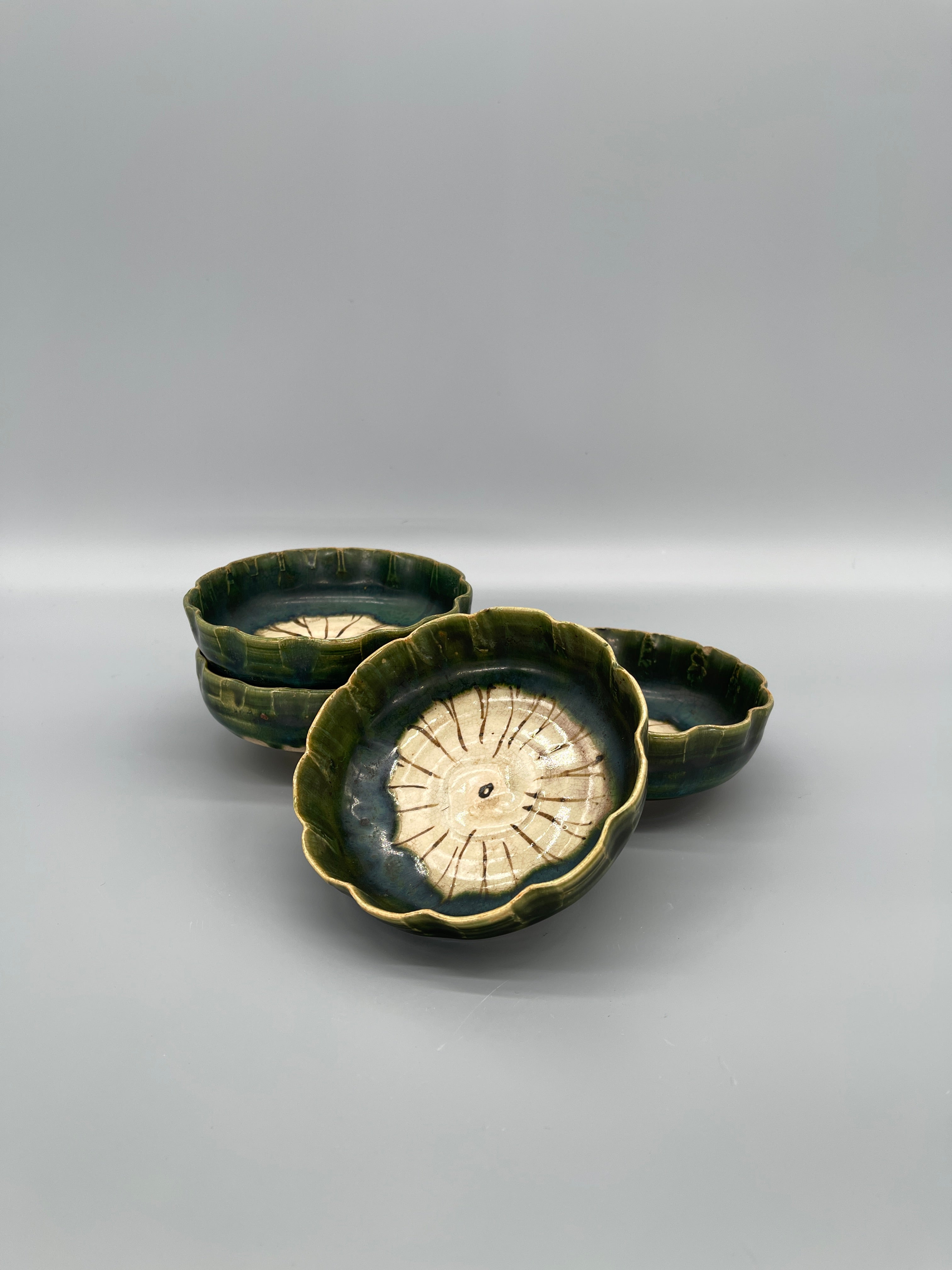 Vintage Japanese Side Dish Plates, Oribe Glaze