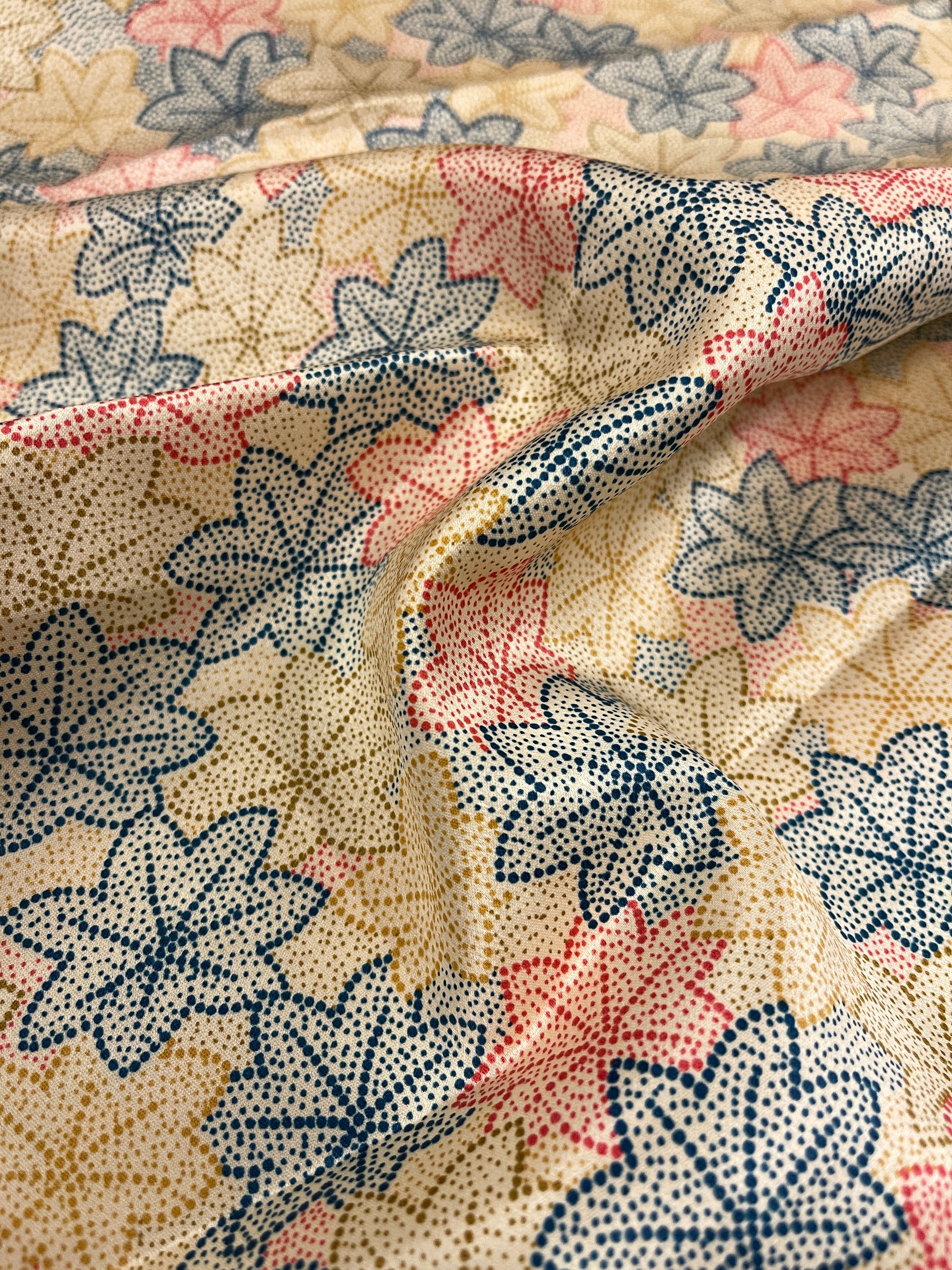 Japanese Silk Fabric Pastel Maple Leaves