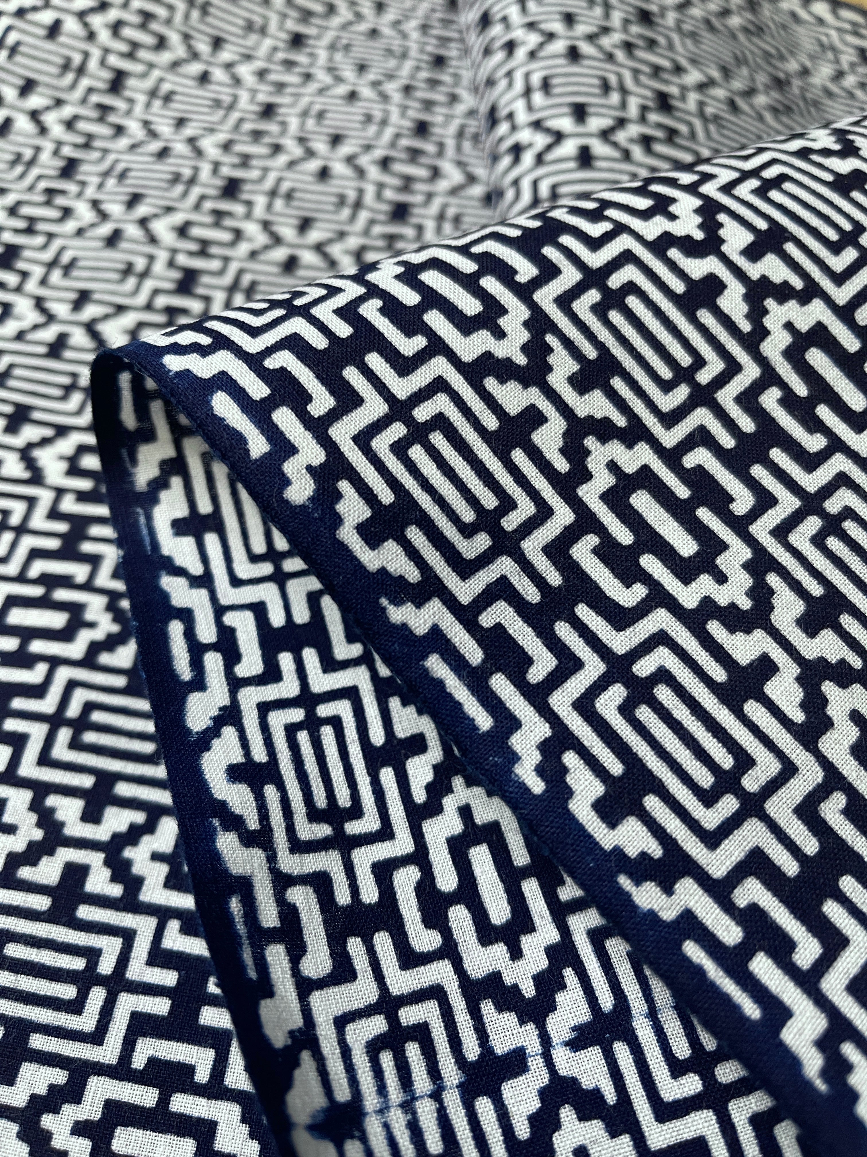 Japanese Yukata Cotton Fabric, Indigo & White