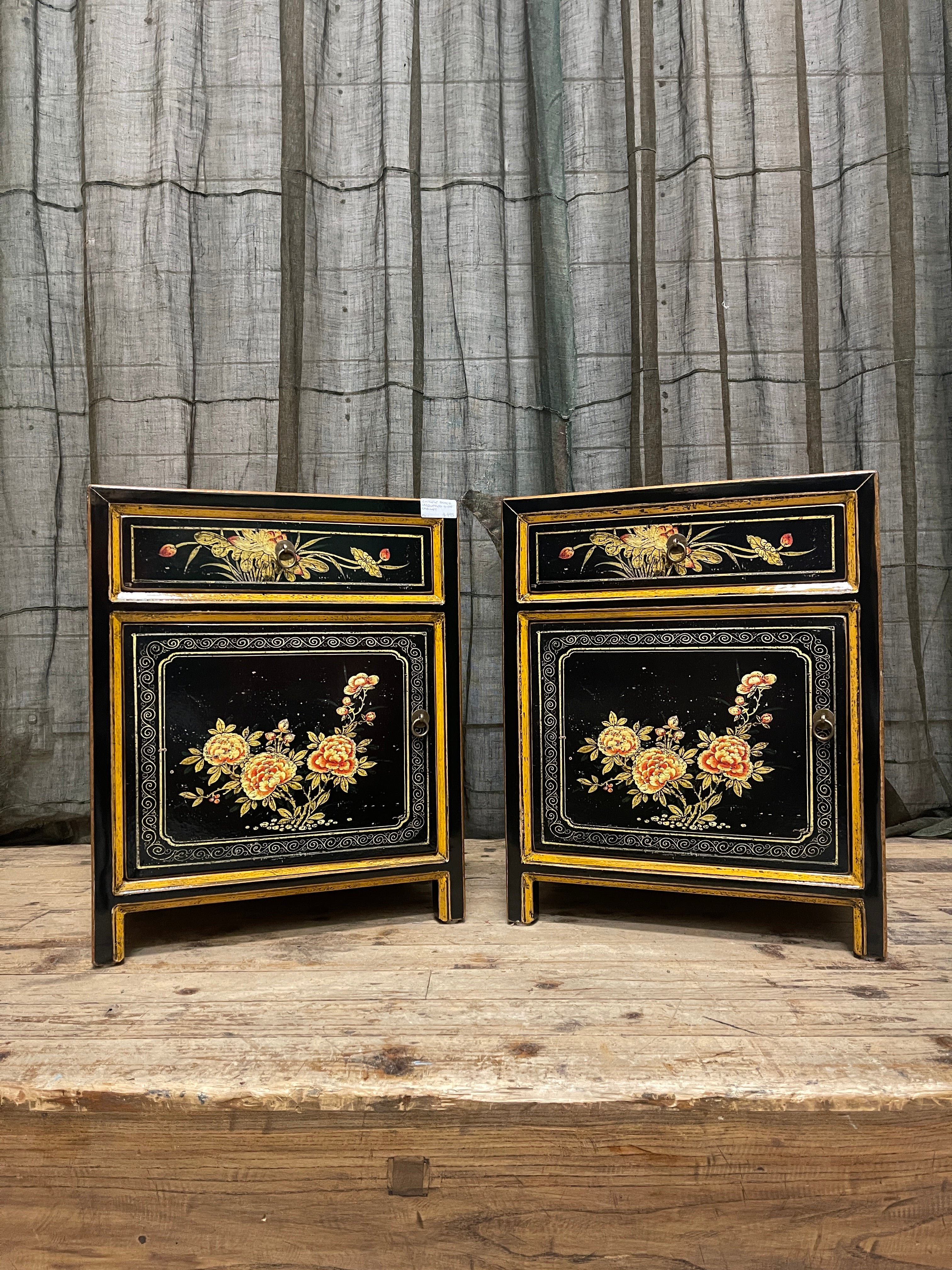 Chinese Black Lacquered Side Cabinet