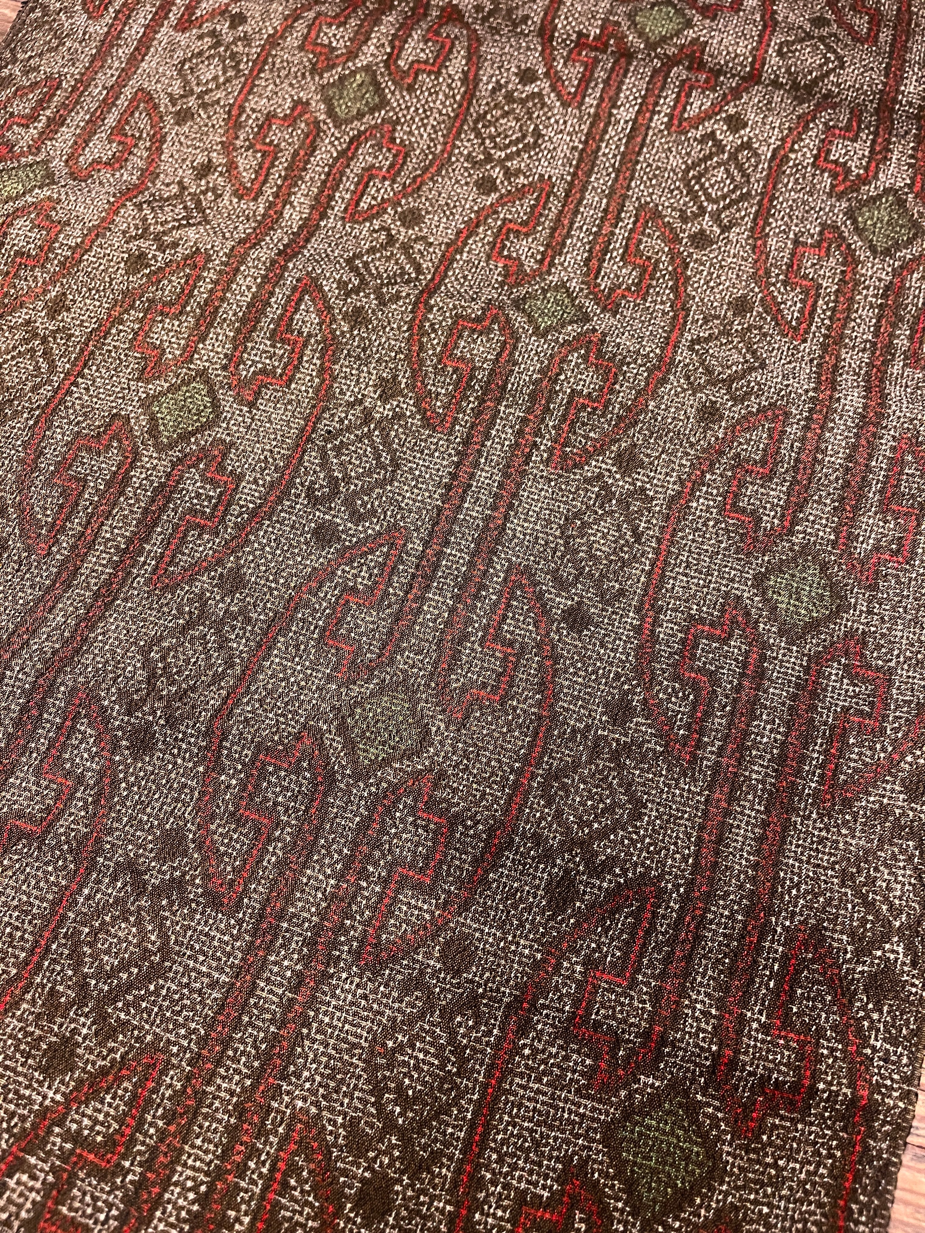 Japanese Silk Olive Green with Red Design