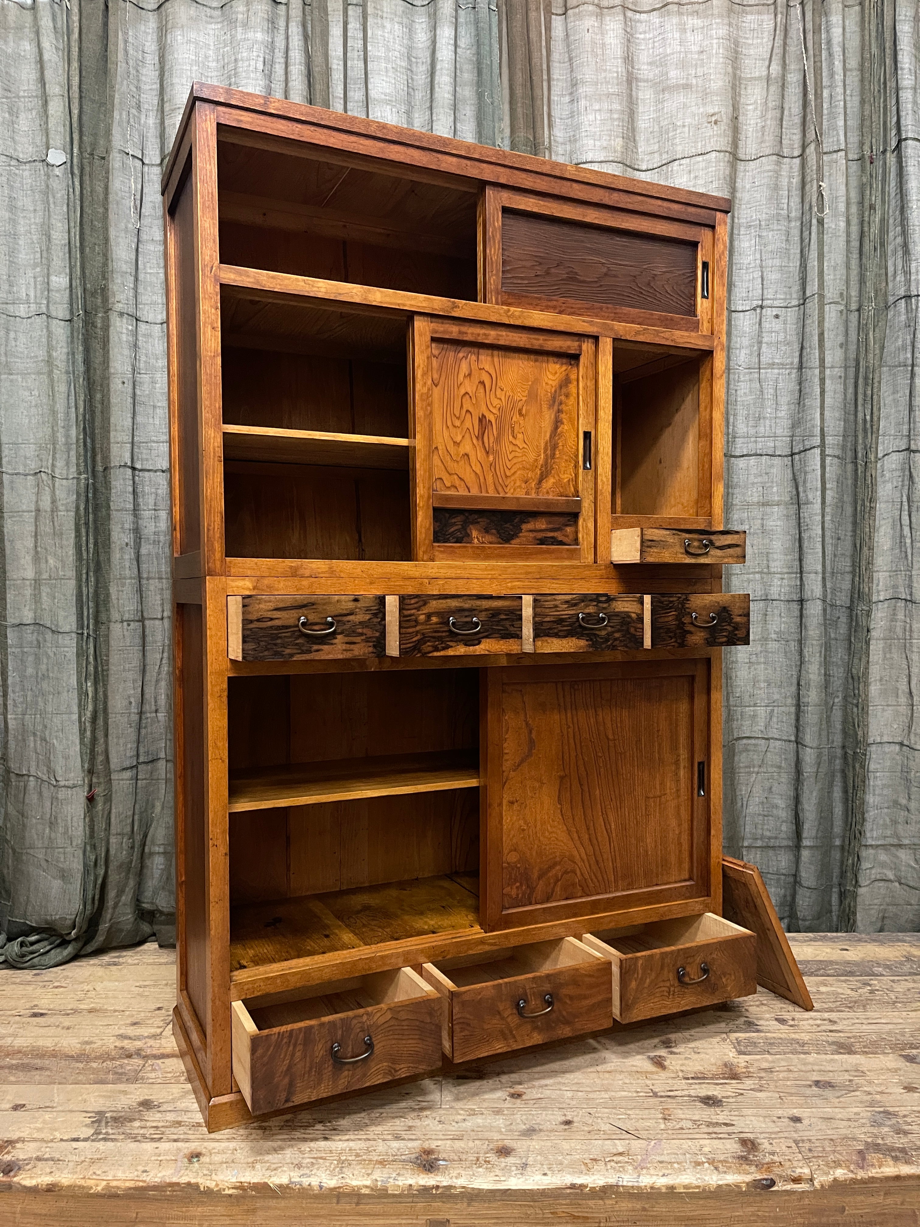 Mizuya, Vintage Japanese Kitchen Cabinet - Cedar, Elm, Persimmon | Taisho, c.1930