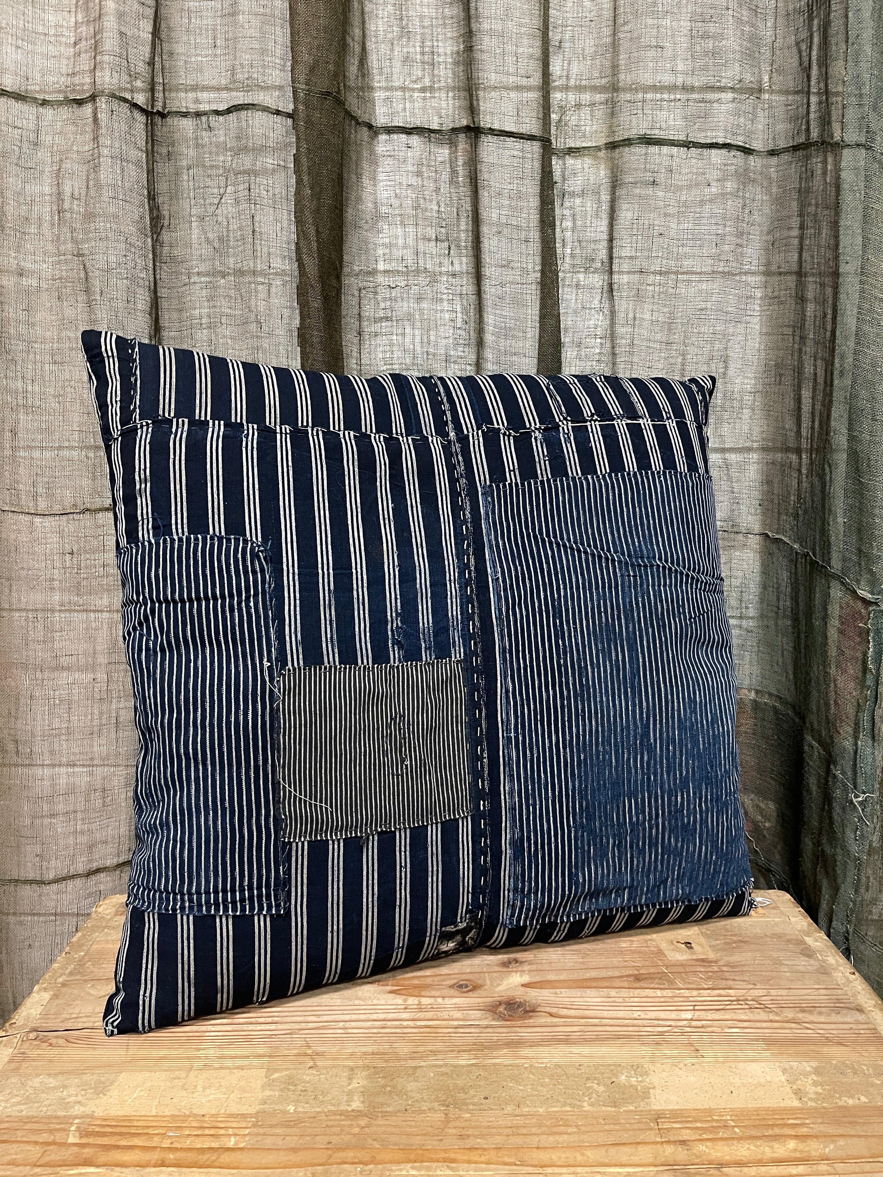 Japanese Floor Cushions Covered with Vintage Japanese Boro Fabric